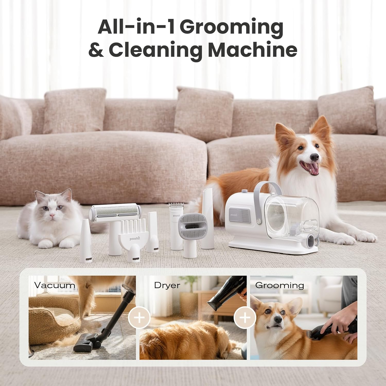 Pecute Dog Grooming Vacuum & Dryer, 7-in-1 Pet Grooming Kit with Clipper, 10000Pa Dog Vacuum for Shedding Grooming, Adjustable Speed & Temp, 55dB Low Noise,1.7L Dust Cup - Image 2