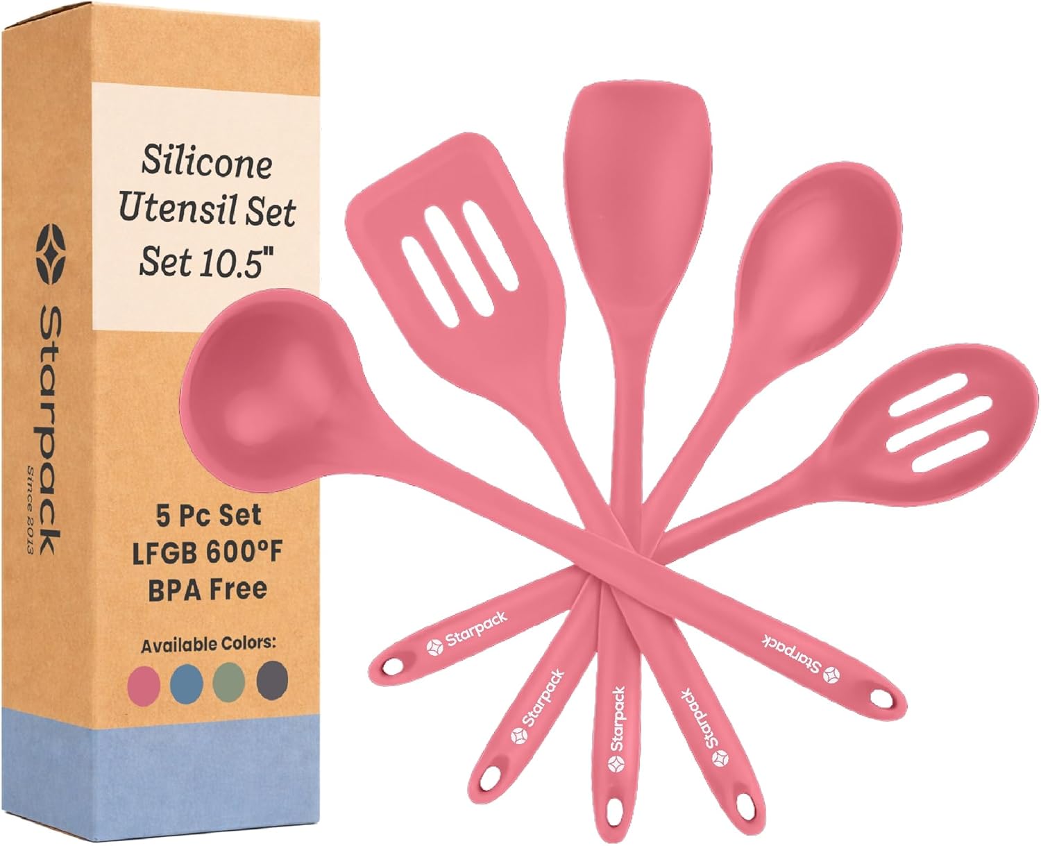 Starpack 'Stir & Serve' Silicone Cooking Utensils Set (5 Pcs) - 10.5" - Kitchen Utensil Set Heat Resistant to 600°F - Kitchen Utensils for Nonstick Cookware - Silicone Utensil Set for Mixing & Cooking