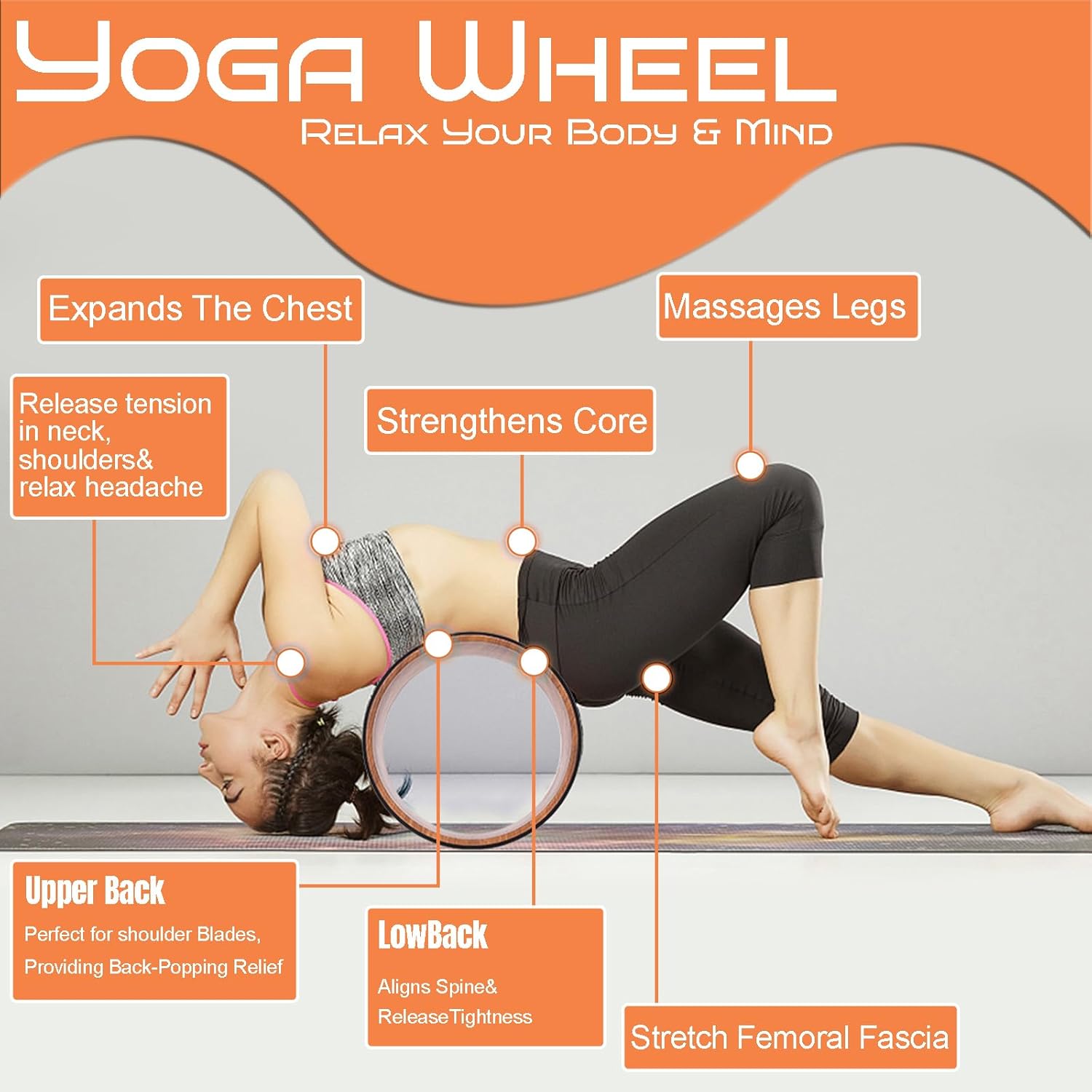 High Density PU Rubber Yoga Wheel for Stretching and Flexibility to Help Back Aches and Tension, Tear, Flexible Roller Designed, Extend Premium Back Roller - Image 3