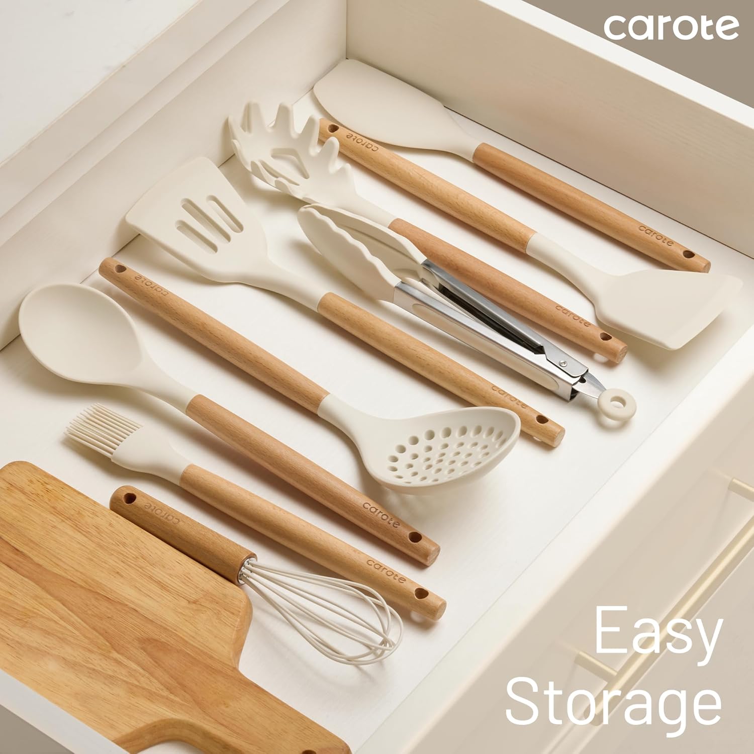 CAROTE 22pcs Silicone Cooking Utensils Set, 446°F Heat Resistant Kitchen Utensils Gadgets Set, Spatula, Turner, Whisk, Tongs - Image 9