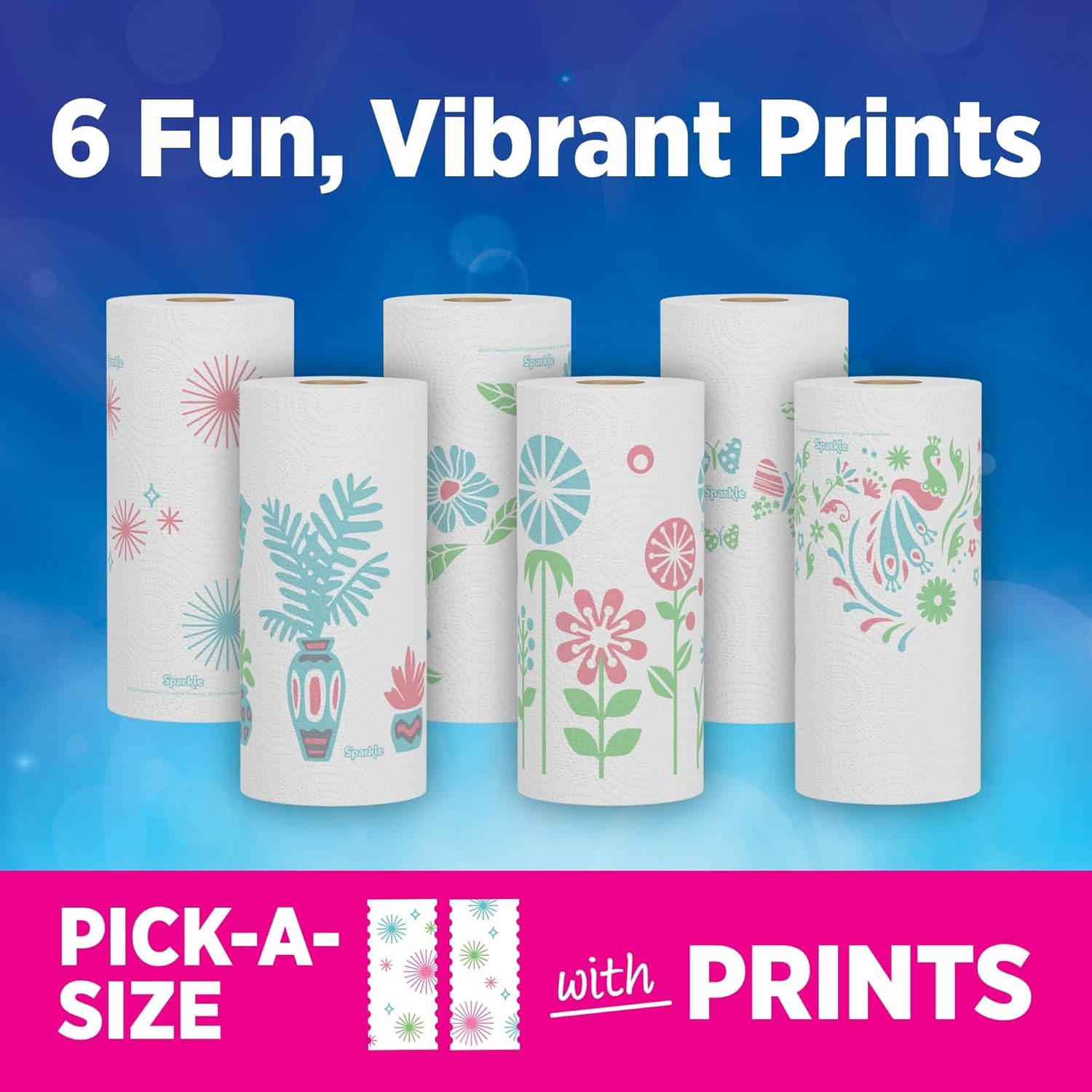 Sparkle Pick-A-Size Paper Towels, Spirited Print Design, 6 Double Rolls (660 Sheets Total) - Strong 2-Ply Towels for Kitchen Cleanup and Everyday Messes - Image 5