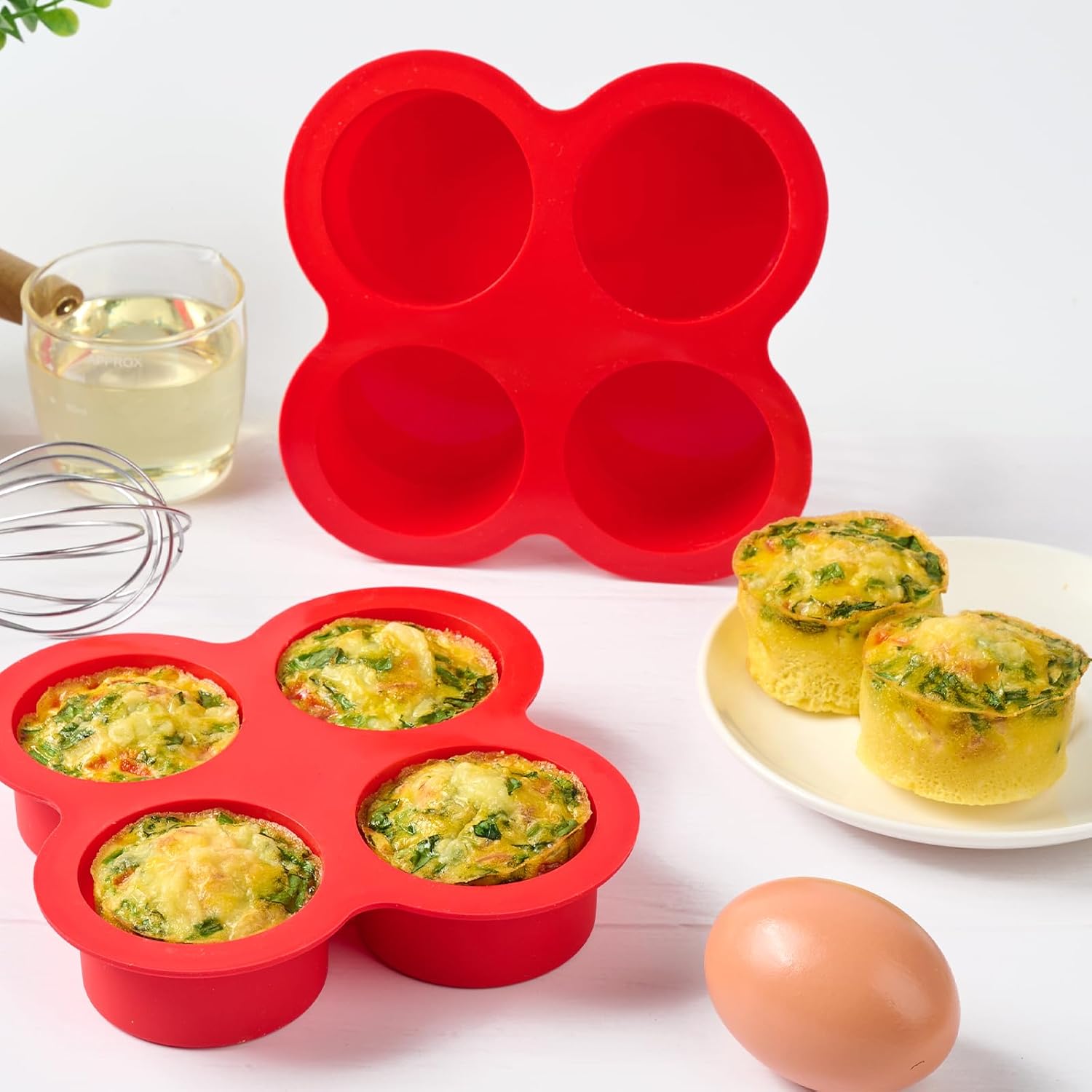 Puyeipt 2 Pack Air Fryer Egg Bite Molds, 4-Cup Mini Round Muffin Pans Silicone Baking Molds for for Oven, Air Fryer and Pot - Image 5