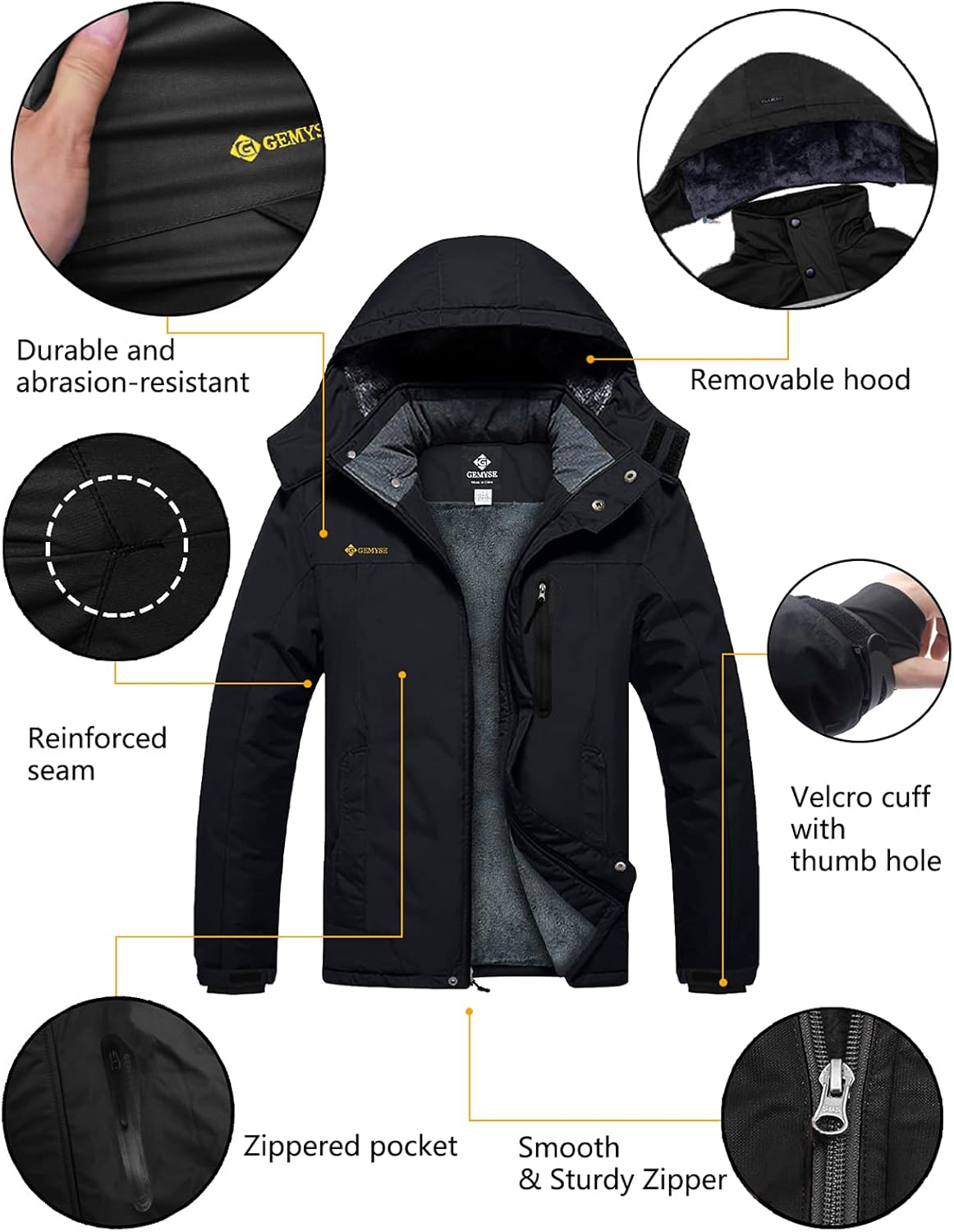 GEMYSE Men's Ski Snow Jacket Warm Winter Waterproof Coat Snowboard Rain Jacket Hooded Windproof Windbreaker - Image 7