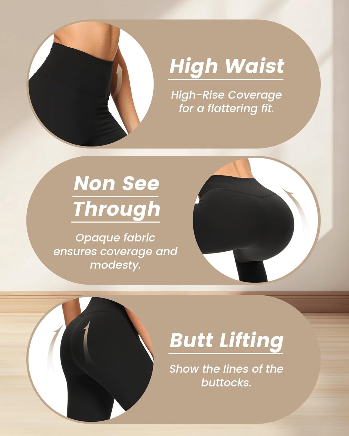 NexiEpoch 4 Pack Leggings for Women - High Waisted Tummy Control Soft Black Capri Yoga Pants with Pockets for Workout - Image 4