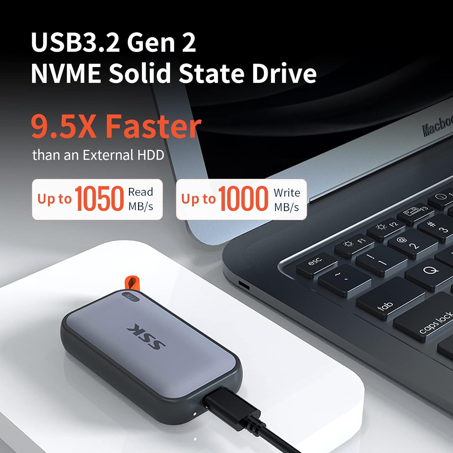 SSK Portable SSD 1TB External Solid State Drives, up to 1050MB/s USB C SSD External Hard Drive USB 3.2 Gen2 for iPhone 15/Pro, Windows, Mac, Android Phones and Tablets - Image 2