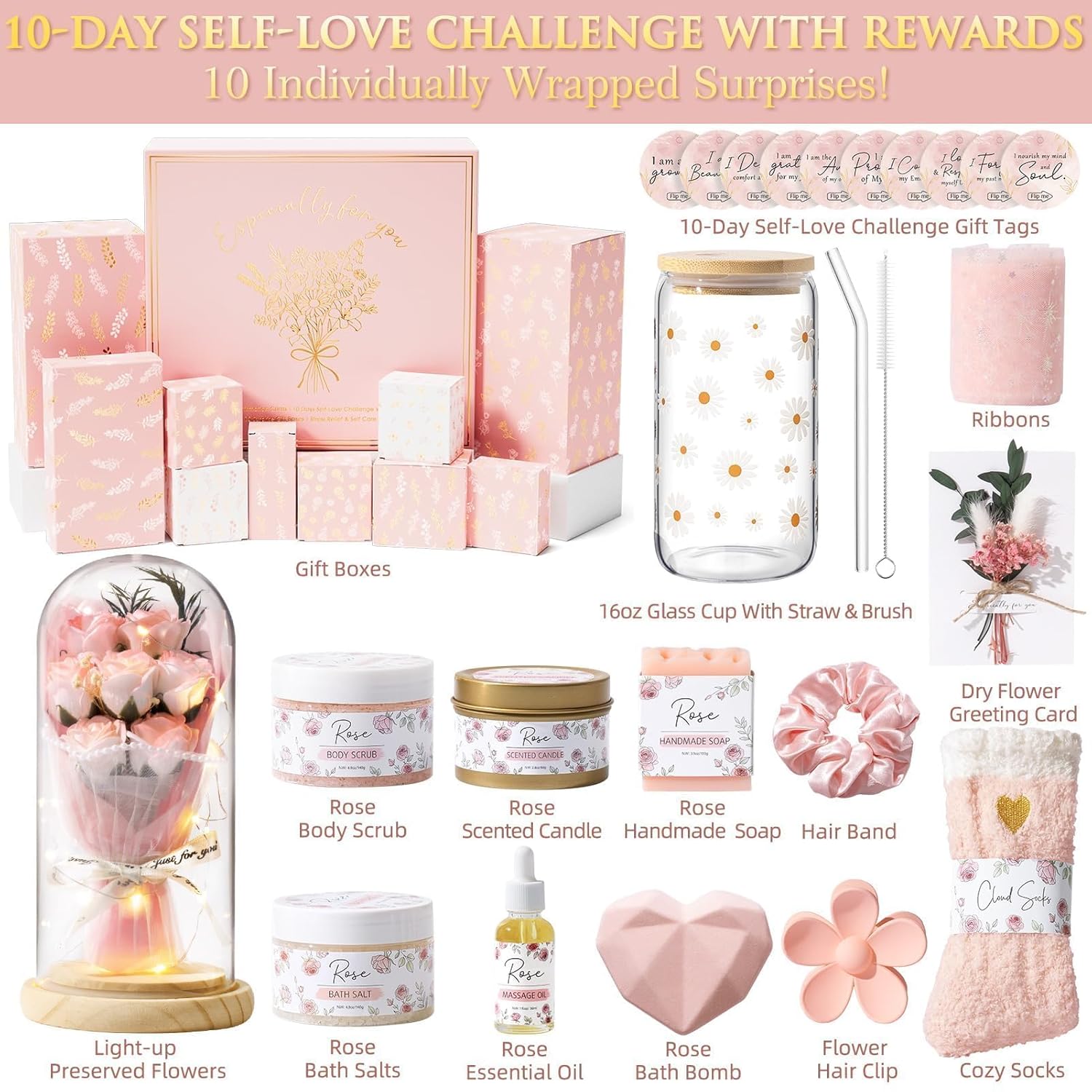 Qinline SPA Gifts for Women & Teen Girl – 10 PCS Mothers Day Birthday Gift Basket, Luxury Self Care Home Bath Set for Relaxing, Get Well Soon Care Package & Pampering Gifts for Her Friend Daughter Mom - Image 3
