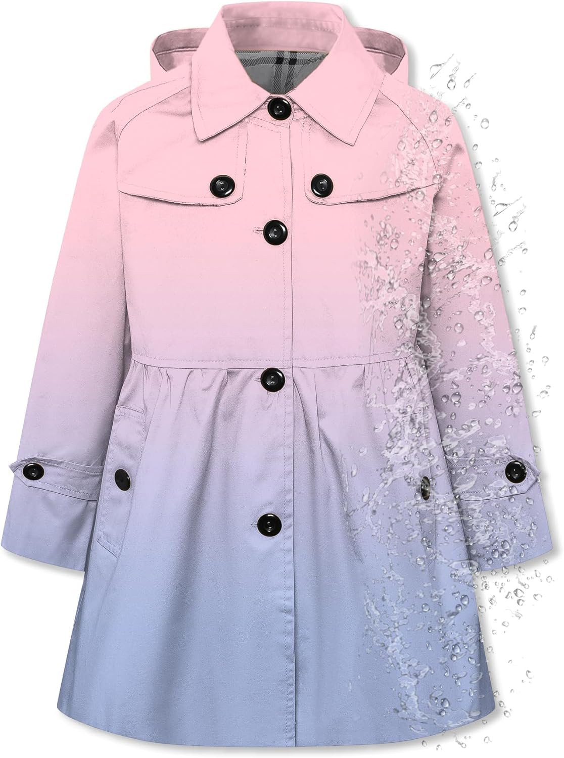 Betusline Girl's Rain Jackets Lightweight Waterproof Hooded Trench Coat Raincoats for Kids,2-14 Years