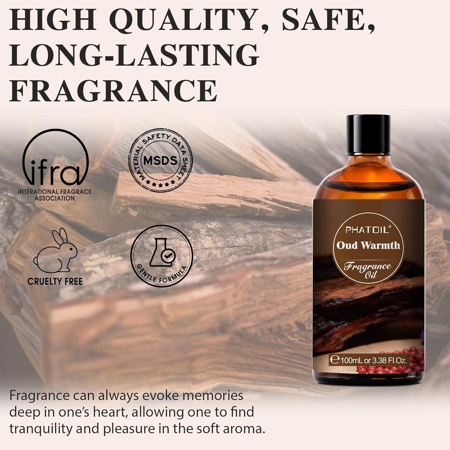 PHATOIL 3.38FL.OZ Oud Warmth Fragrance Oils for Aromatherapy, Essential Oils for Diffusers for Home, Perfect for Diffuser, Yoga, Skin Care, DIY Candle and Soap Making - 100ml - Image 2