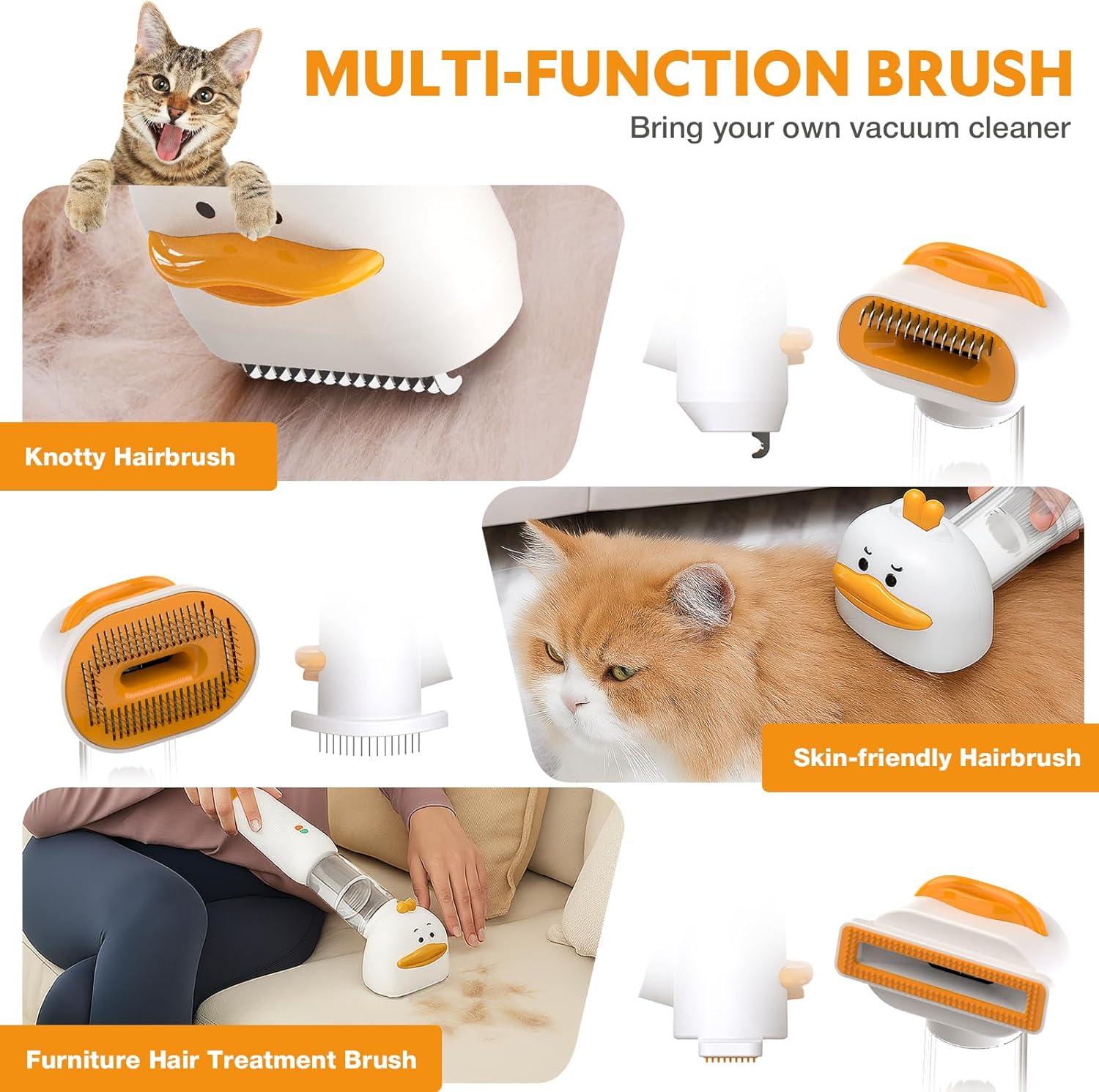 Cat Dog Grooming Vacuum Kit with Brush, Low-Noise Pet Hair Shedding Trimming Grooming for Indoor Cats Dogs, 4 in 1 Pet Vacuuming Groomer for Long or Short Haired Kitten Accessories(White) - Image 2