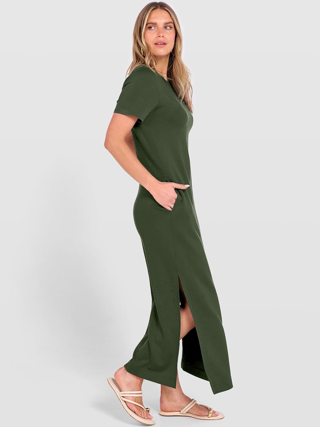 ANRABESS Womens Summer Casual Maxi Dress Short Sleeve Crewneck Split Wrinkle-Free Travel Long Sundress Beach Vacation Clothes - Image 5