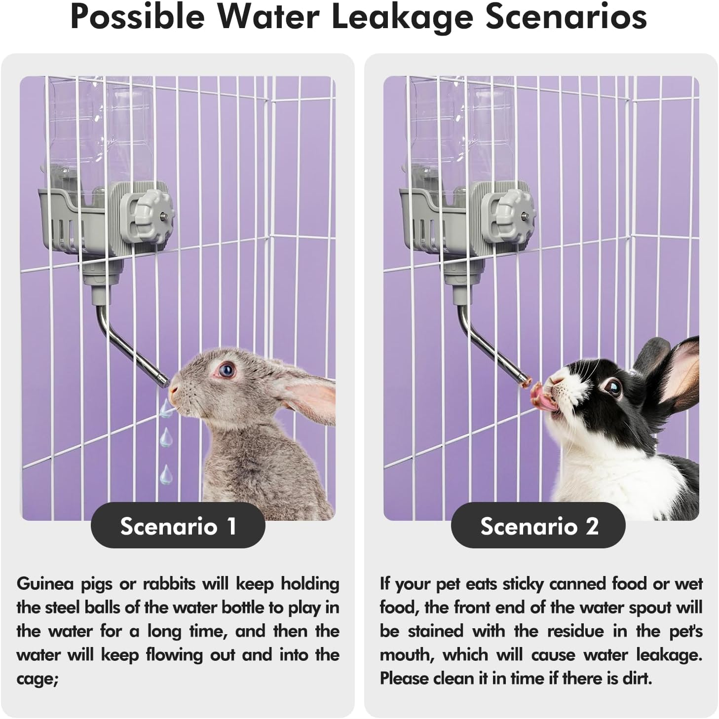 Vannon Small Animal Water Dispenser for Cage, 30oz Auto Feeding Crate Water Bottle for Rabbit, Chinchilla, Ferret, Guinea Pig, Squirrel, Hedgehog, Pet Nozzle Diameter: 10mm, BPA Free, Grey - Image 3
