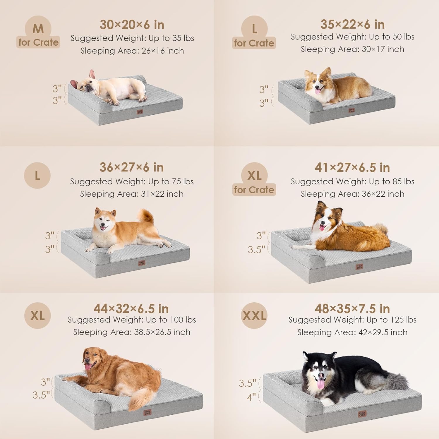 EHEYCIGA Orthopedic Dog Bed Medium Size Dogs, Memory Foam Dog Bed with Washable Removable Cover, Waterproof Pet Sofa Couch for Crate with Nonskid Bottom, 30x20x6, Grey - Image 2