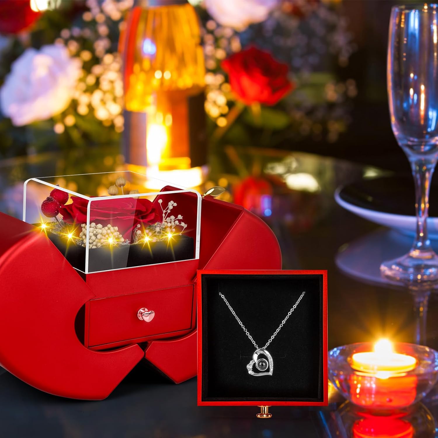 Preserved Red Real Rose with I Love You Necklace, Mothers Day Gifts for Mom Women Her Wife Girlfriend Grandma Birthday Mothers Day Valentines Christmas Anniversary Romantic-Red - Image 4