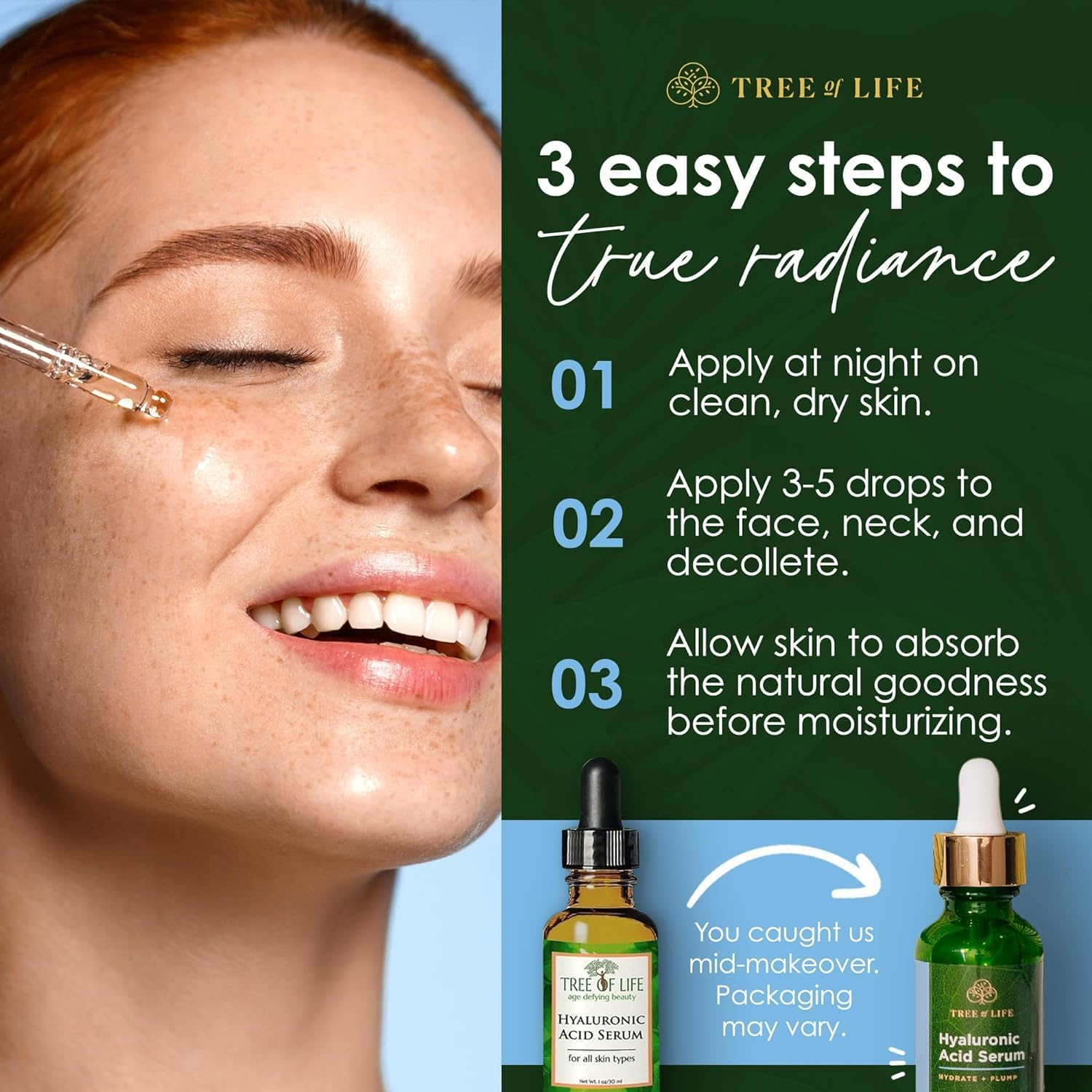 Tree of Life Beauty Hyaluronic Acid Serum, Skin Brightening Face Oil for Dark and Age Spots, Facial Serums for Dry and Sensitive Skin Care with Vitamin E for Soft Smooth Skin, 2 Fl Oz - Image 6
