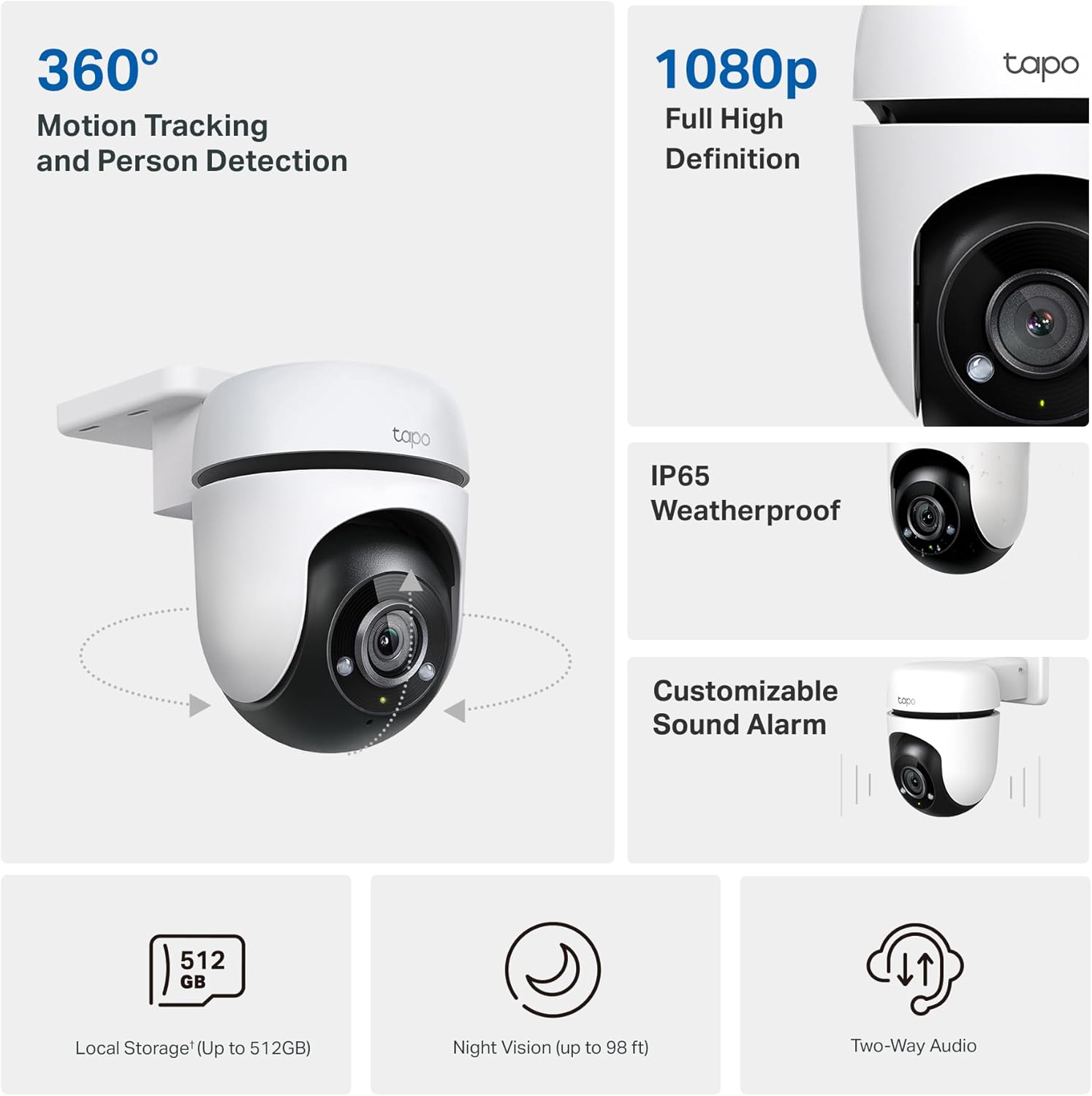 Tapo 1080P Outdoor Wired Pan/Tilt Security Wi-Fi Camera, 360° View, Motion Tracking, Works with Alexa & Google Home, Night Vision, Free AI Detection, Cloud & SD Card Storage(up to 512GB), Tapo C500… - Image 2