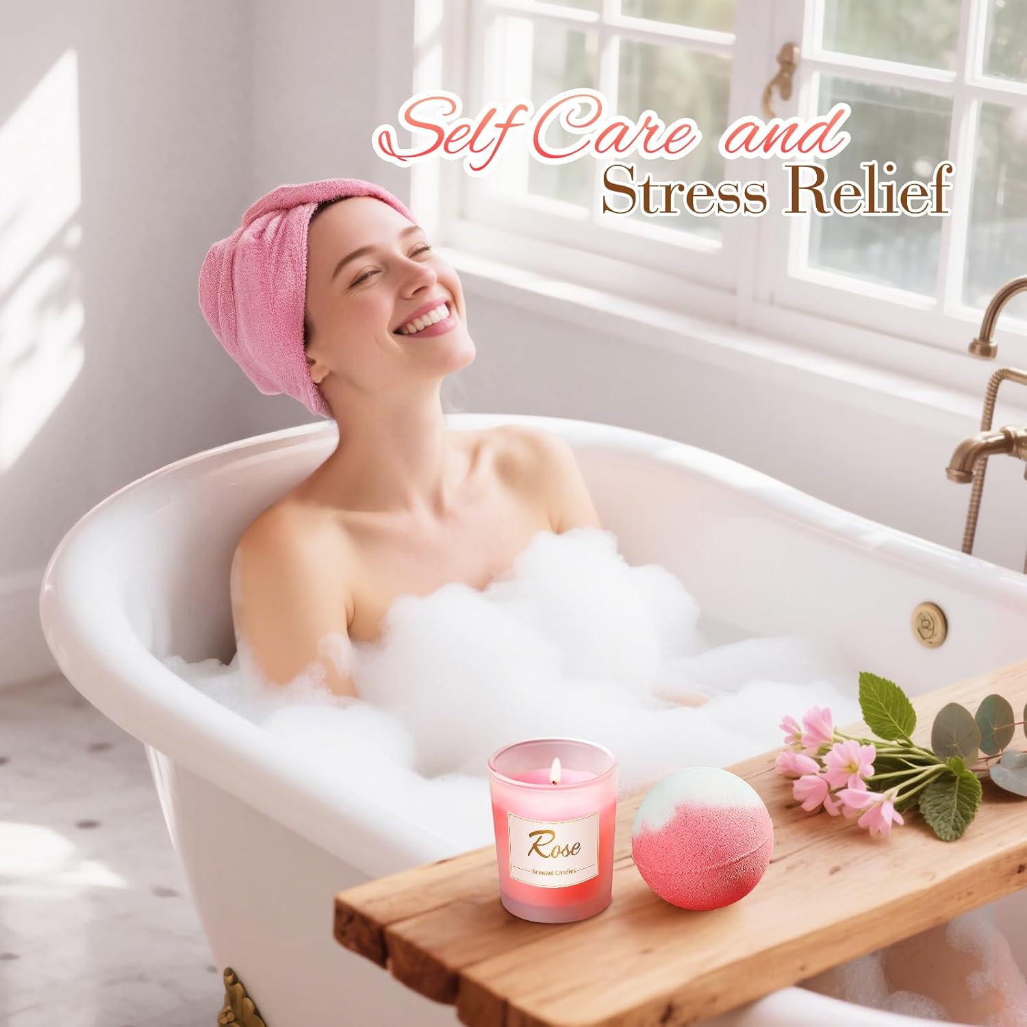 Birthday Gifts for Women, Mom, Sister, Friend: Unique Pink Self Care Spa Relaxation Baskets Set, Mothers Day, Christmas, Valentines, Holiday, Gift for Her, Girlfriend, Grandma, Wife, Bestie, Coworker - Image 3
