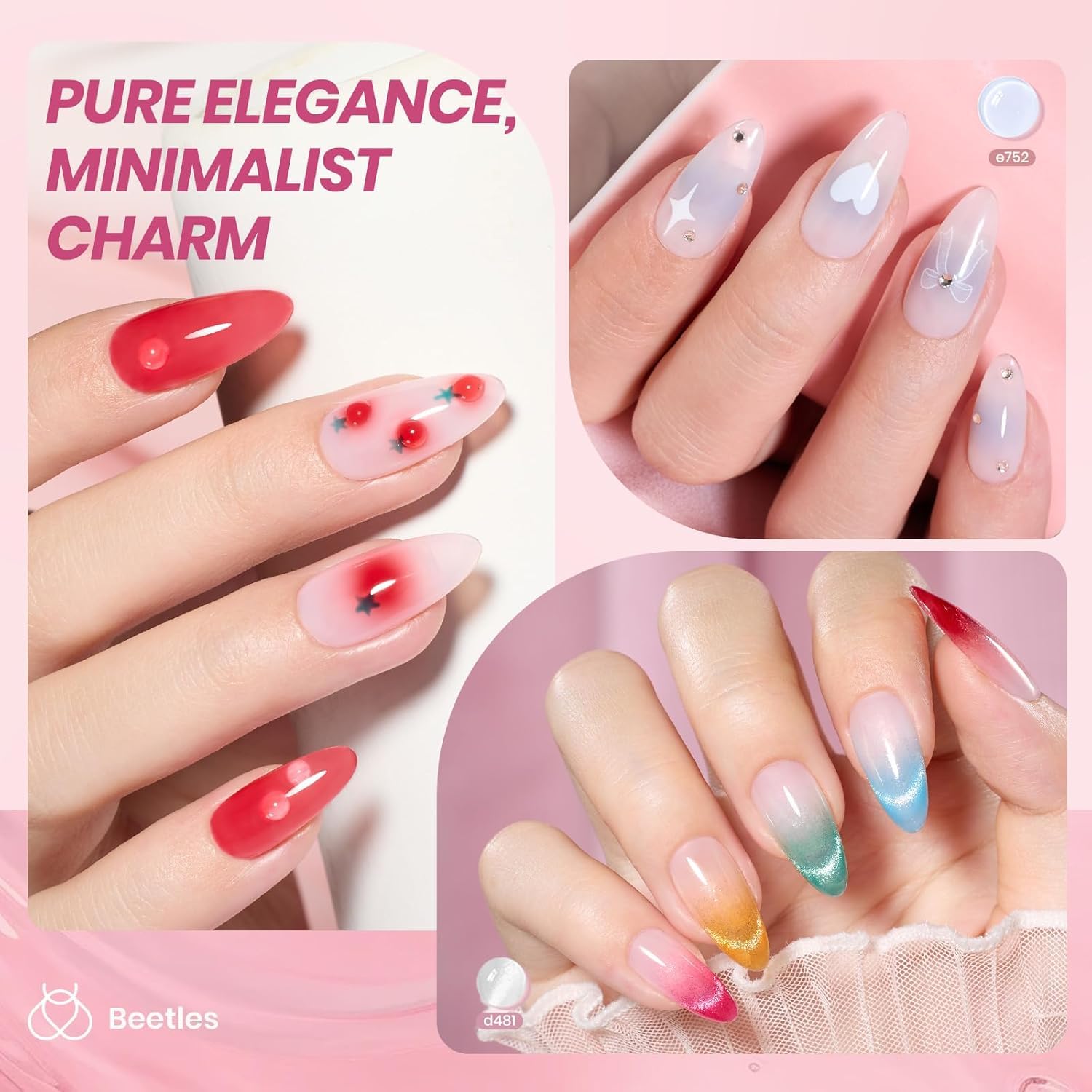 Beetles Jelly Gel Nail Polish Set, 53PCS 36 Colors Jelly Pink Milky White Red Black Blue Green Silver Cat Eye Base Glitter Glossy Matte Top Coat Crystal Ice Collection French Nails Gift for Women - Image 4