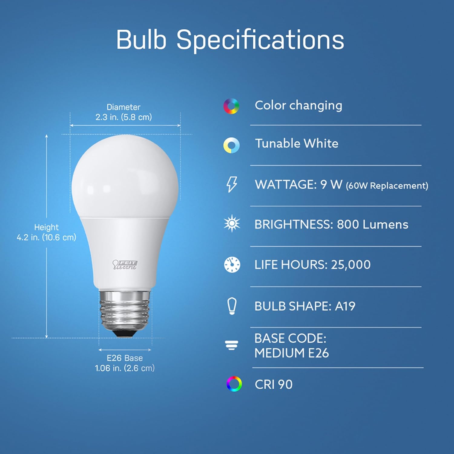 Feit Electric OM60/RGBW/CA/AG/3 60 Watt Equivalent WiFi Color Changing and Tunable White, Dimmable, No Hub Required, Alexa or Google Assistant A19 LED Smart Light Bulb, 3-Pack, Rgbw Multicolor, 60W - Image 2
