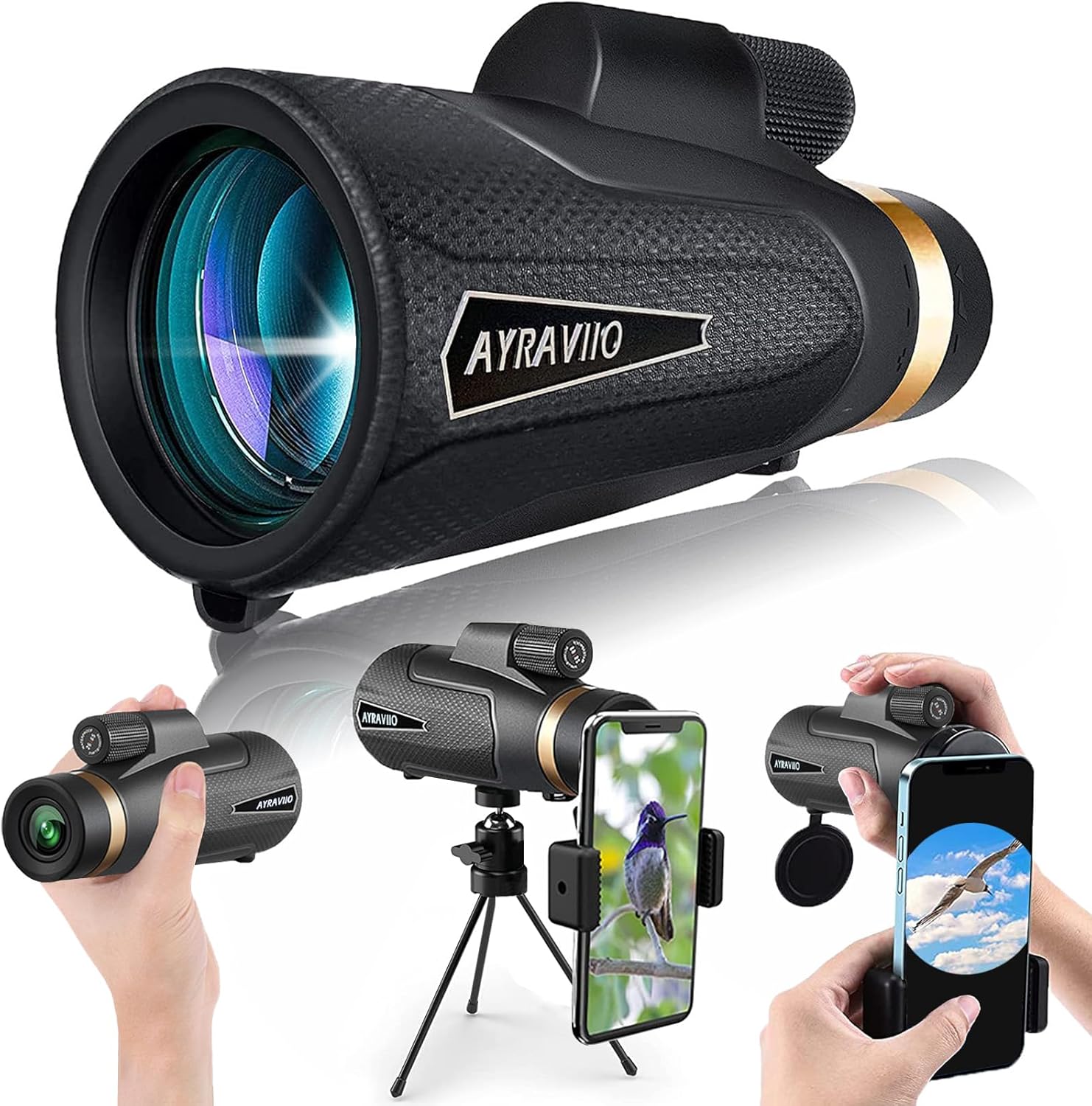 Birthday Gifts for Men Dad Husband Him Young, 12x60 Powerful Monocular Telescope with Phone Adapter & Tripod, SMC & BAK4 Prism, for Fathers Day, Hiking Gifts for Outdoors Lover