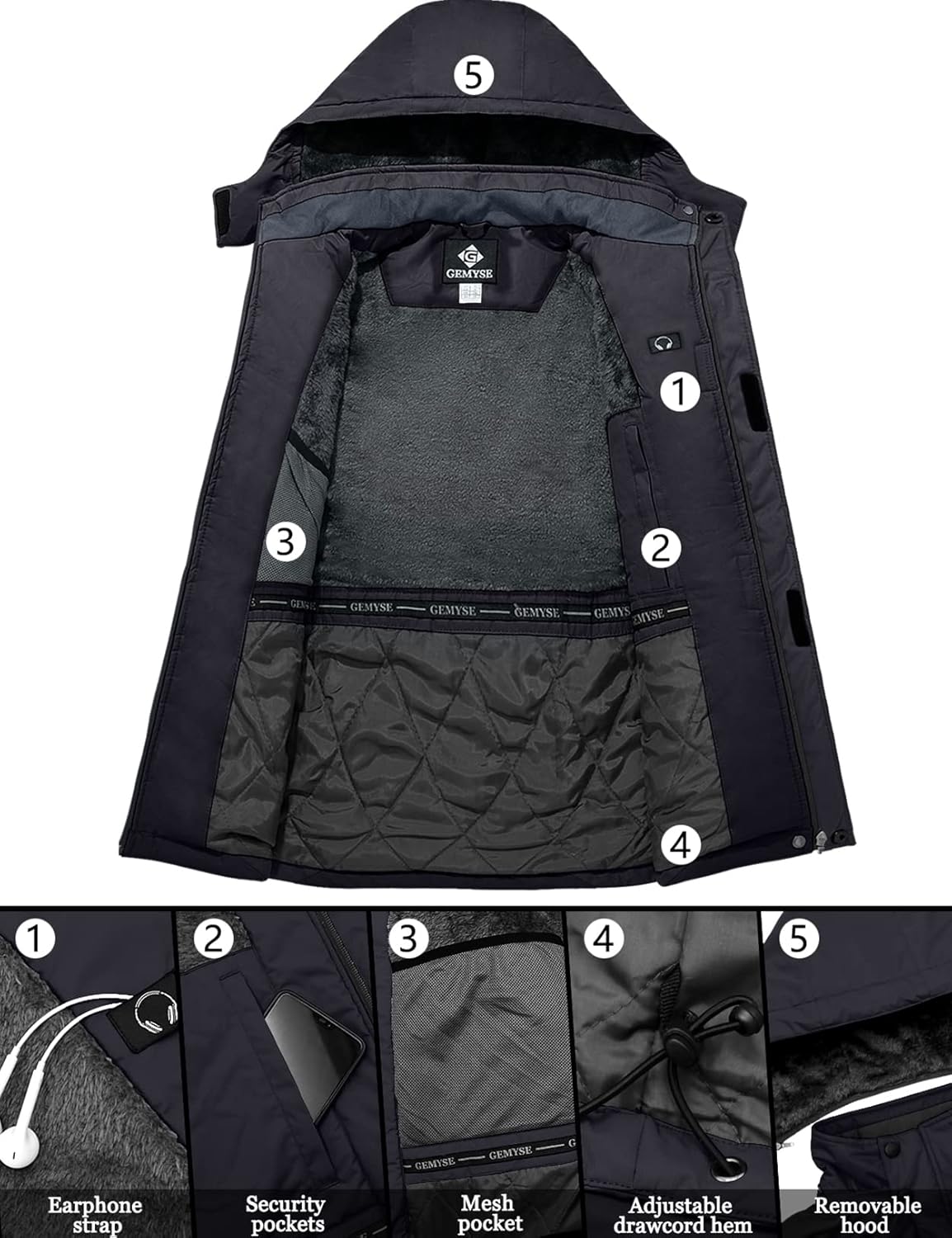 GEMYSE Men's Ski Snow Jacket Warm Winter Waterproof Coat Snowboard Rain Jacket Hooded Windproof Windbreaker - Image 6