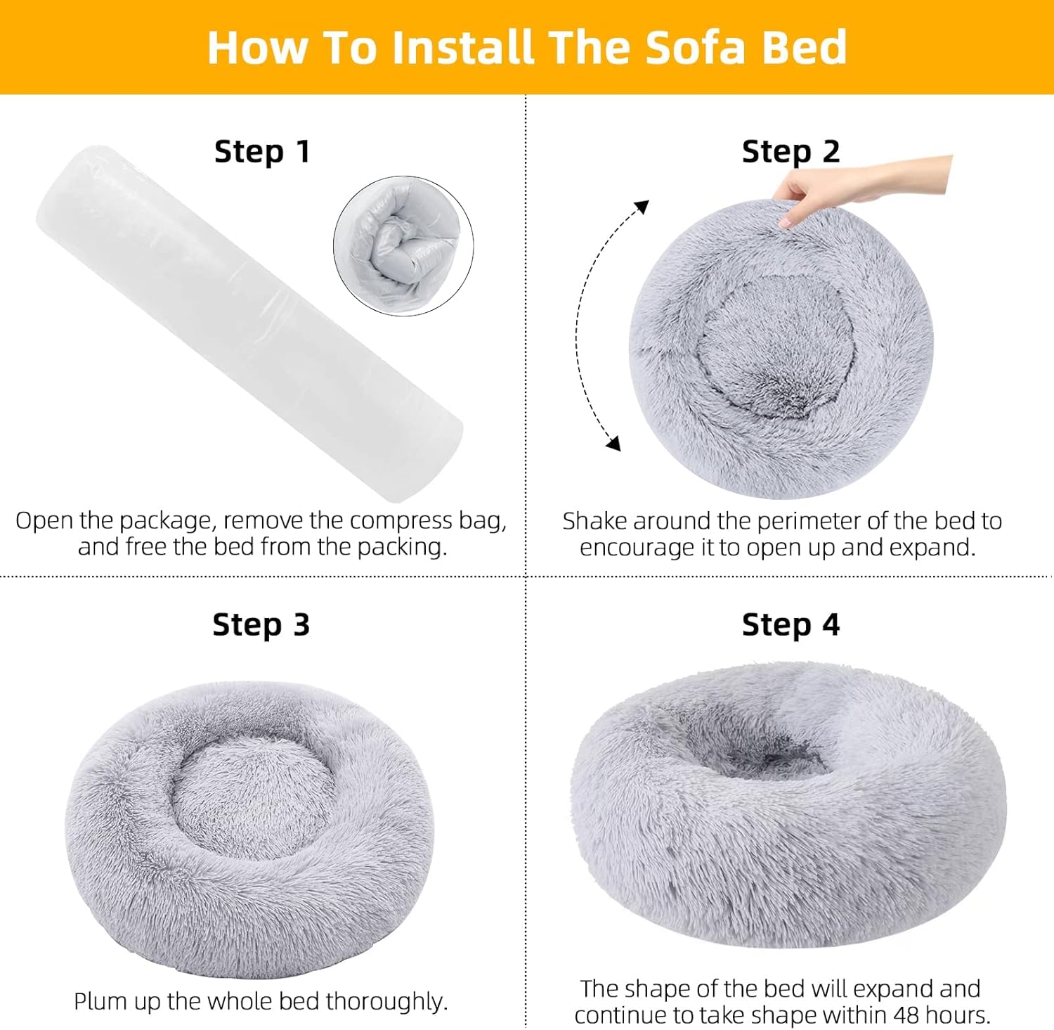Dog Bed for Small Medium Large Dogs Cats, 20 inch Calming Washable-Round Cozy Soft Pet Bed for Puppy and Kitten with Slip-Resistant Bottom - Image 5