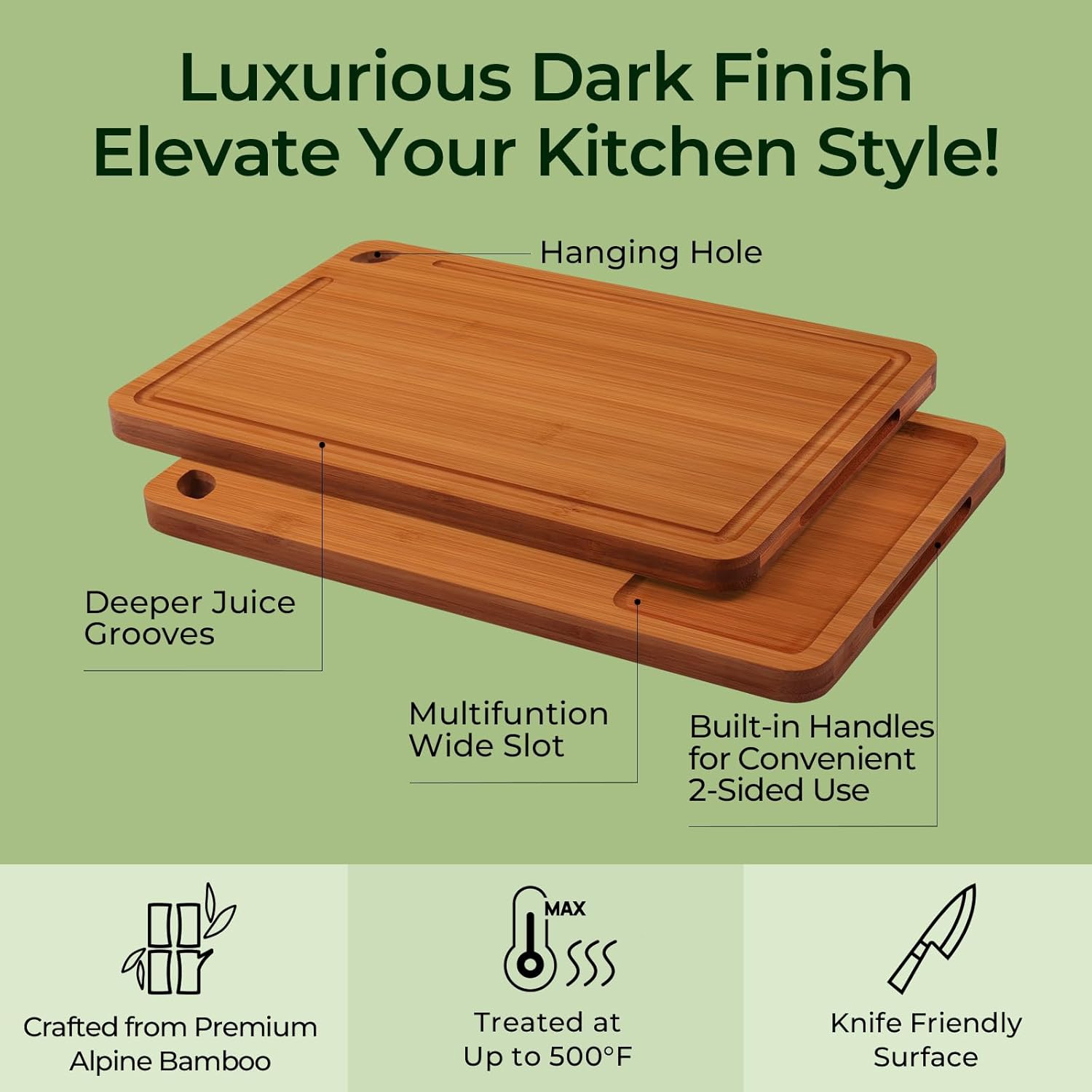 Keechee Bamboo Cutting Board, Durable Wood Cutting Boards for Kitchen with Deep Juice Grooves & Built-in Handles, Ideal Charcuterie & Chopping for Meat, Vegetables and Fruits Ideal Kitchen Gifts - Image 5