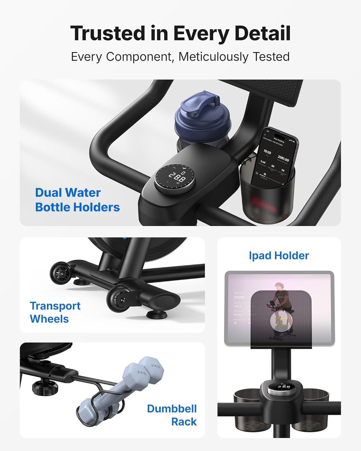 MERACH Exercise Bike, Brake Pad Stationary Bike with Exclusive App, Low Noise Indoor Cycling Bike with 300lbs Weight Capacity, Tablet Mount and Fitness Courses for Weight Loss - Image 8