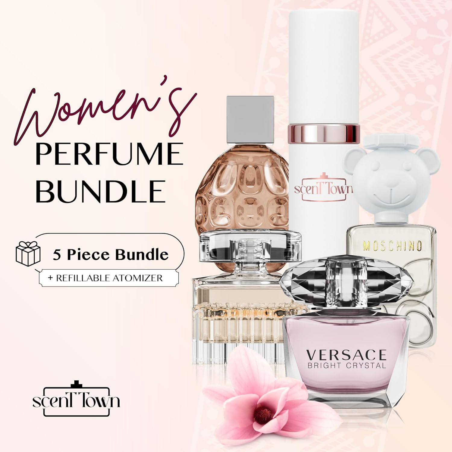Scentown Mini Perfumes for Women (Set of 5) – Designer Perfume Samples for Women Packed in an Elegant Gift Box – Includes Moschino, Jimmy Choo, Chloé, Versace & Empty Refillable Perfume Atomizer - Image 6