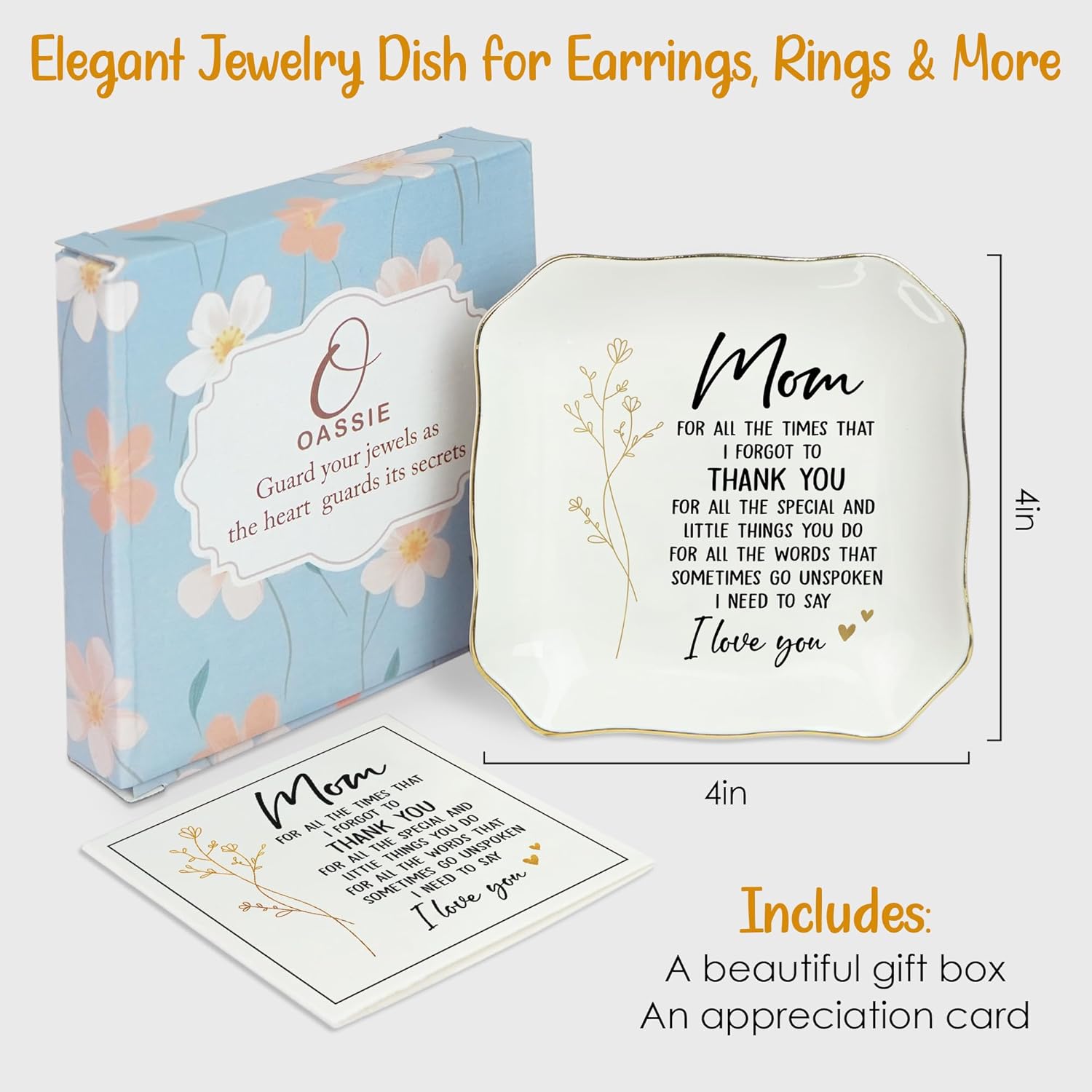 OASSIE Mothers Day Gifts for Mom - 4"x4" Ceramic Jewelry Dish Tray - Mother's Day Thank You Birthday Gifts for Mom Mother in Law Mama Grandma from Daughter Son, Mama Gift, Moms Gift, Jewelry Dish Moms - Image 2