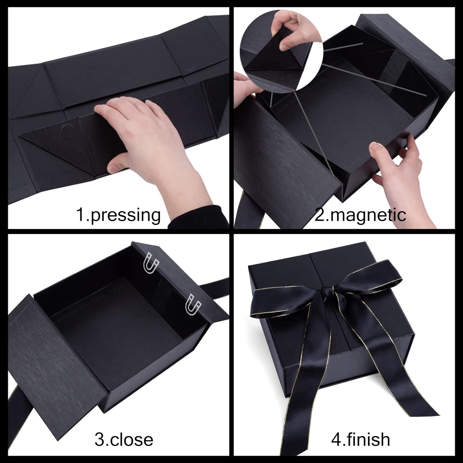 JOHOUSE Black Gift Box, 8x8x3.5 Inches Gift Boxes With Lids For Presents, Magnetic Closure with Ribbon For Weddings, Birthday - Image 3