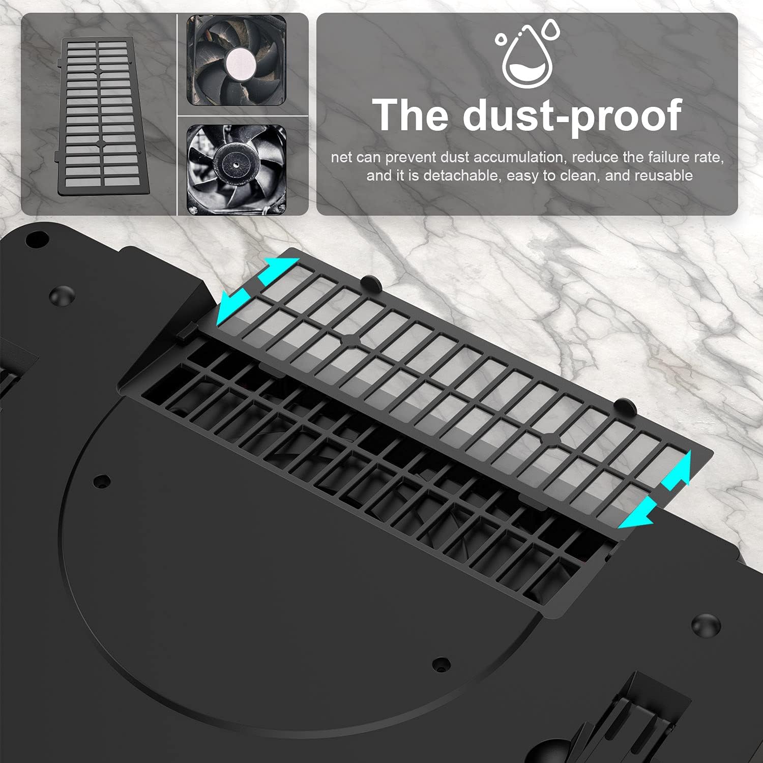 GT500 Powerful Turbo-Fan (4200 RPM) Laptop Cooling Pad with Infinitely Variable Speed,Seal Foam for Rapid Cooling Gaming Laptop,Dust Filter for Protect Laptop,13-17.3inch Laptop Cooler - Image 4