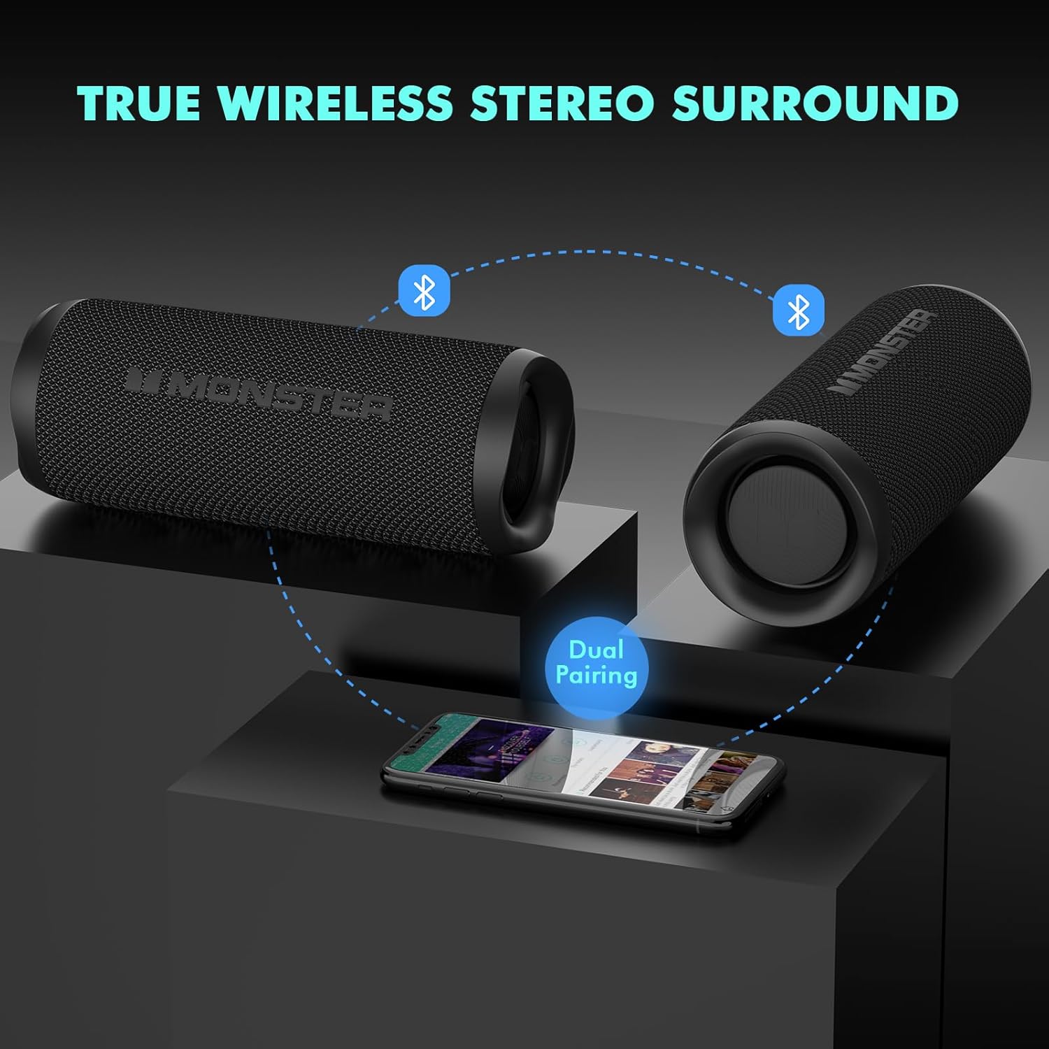 Monster Bluetooth Speaker, Wireless Portable Outdoor Bluetooth Speakers, 60W True Wireless Stereo IPX8 Waterproof, Dual PairingBluetooth 5.4 Built-in Mic, Black - Image 4