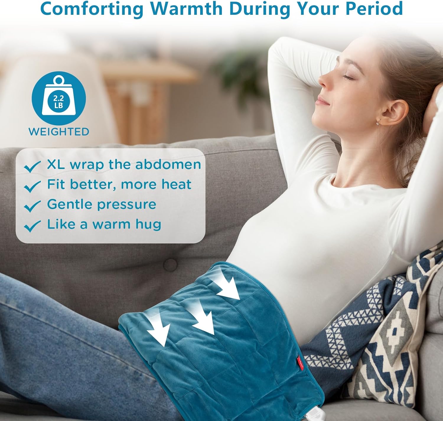 Comfytemp Weighted Heating Pad for Back & Period, FSA Eligible Electric Heat Pad, Birthday Gifts for Women Men Mom Dad & Mother Day Gift, 2.2 lb HSA Neck Shoulder Heated Pad, 2H Auto-Off, 12x24 - Image 2