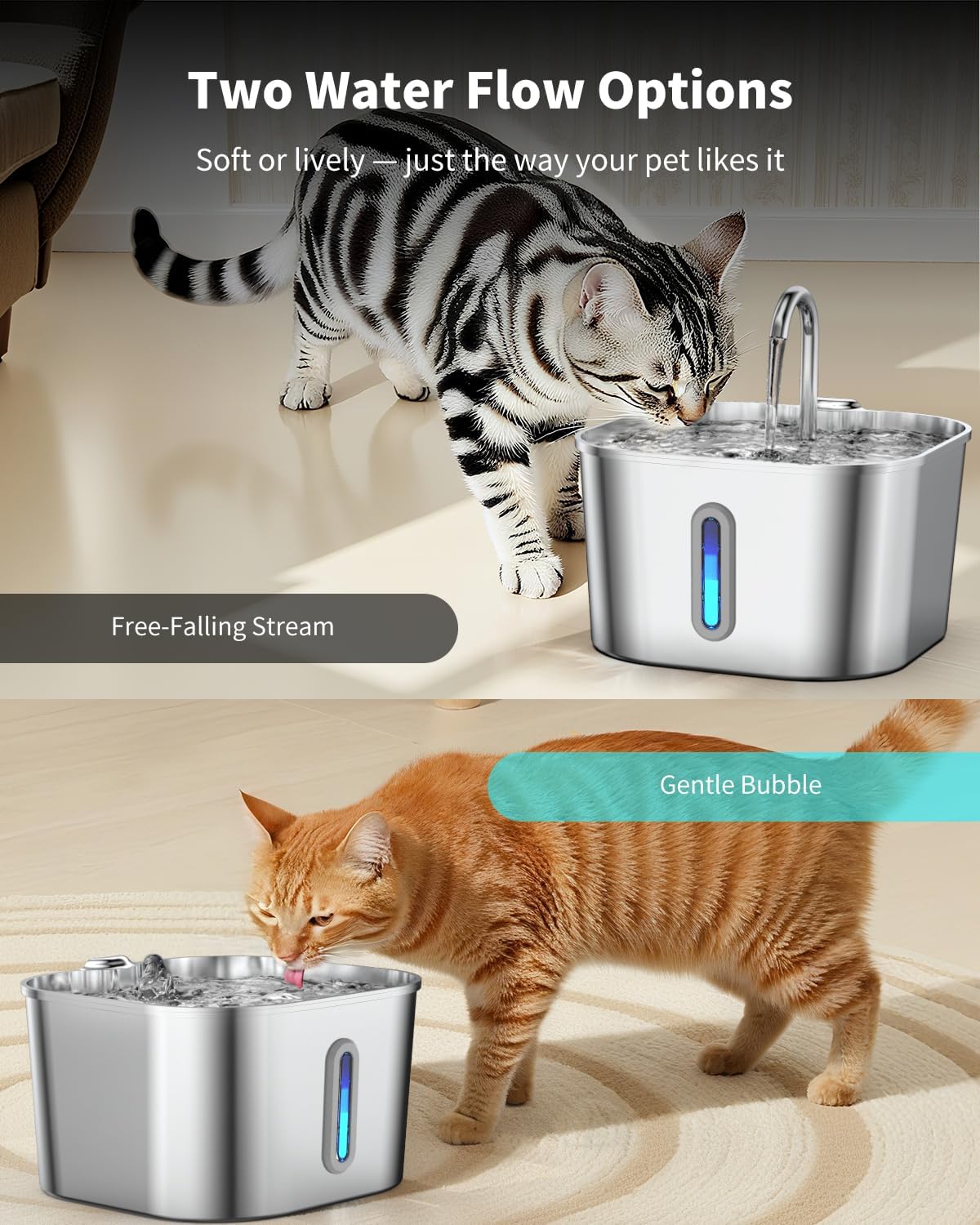Cat Water Fountain Stainless Steel, 74oz/2.2L Cat Fountain with Quiet Pump, Automatic Pet Water Dispenser, Ideal for Multi-pet Homes, Fresh & Clean Water for Cats and Dogs - Image 7