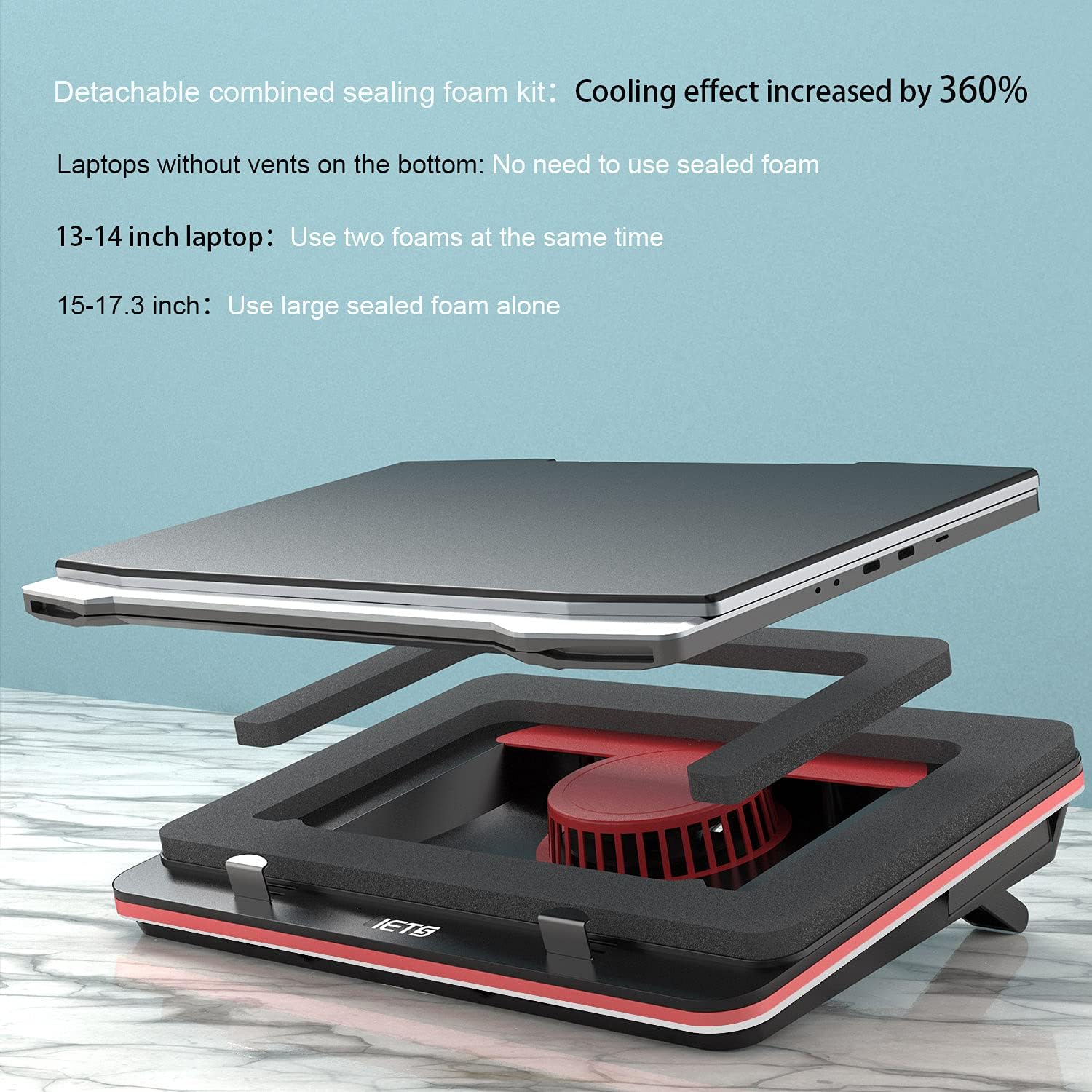 GT500 Powerful Turbo-Fan (4200 RPM) Laptop Cooling Pad with Infinitely Variable Speed,Seal Foam for Rapid Cooling Gaming Laptop,Dust Filter for Protect Laptop,13-17.3inch Laptop Cooler - Image 3