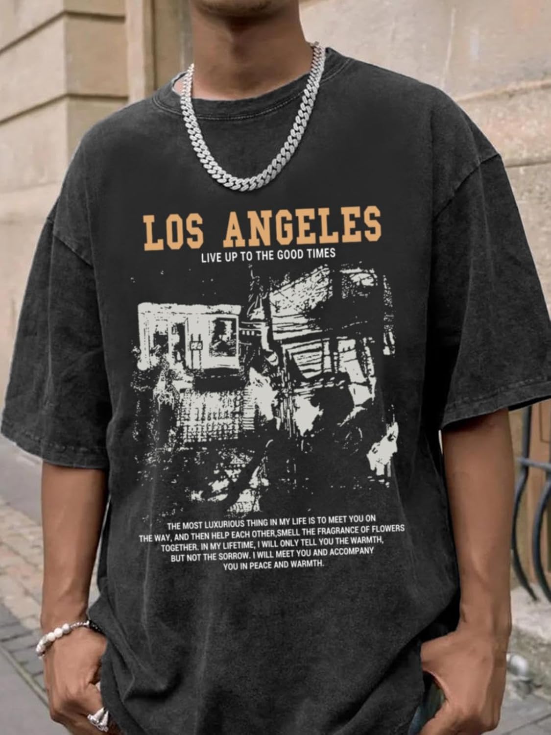 Pairxily Oversized Graphic Tshirts for Men Acid Wash Los Angeles Vintage Tees Streetwear Baggy Cotton Shirts Casual Tops - Image 3