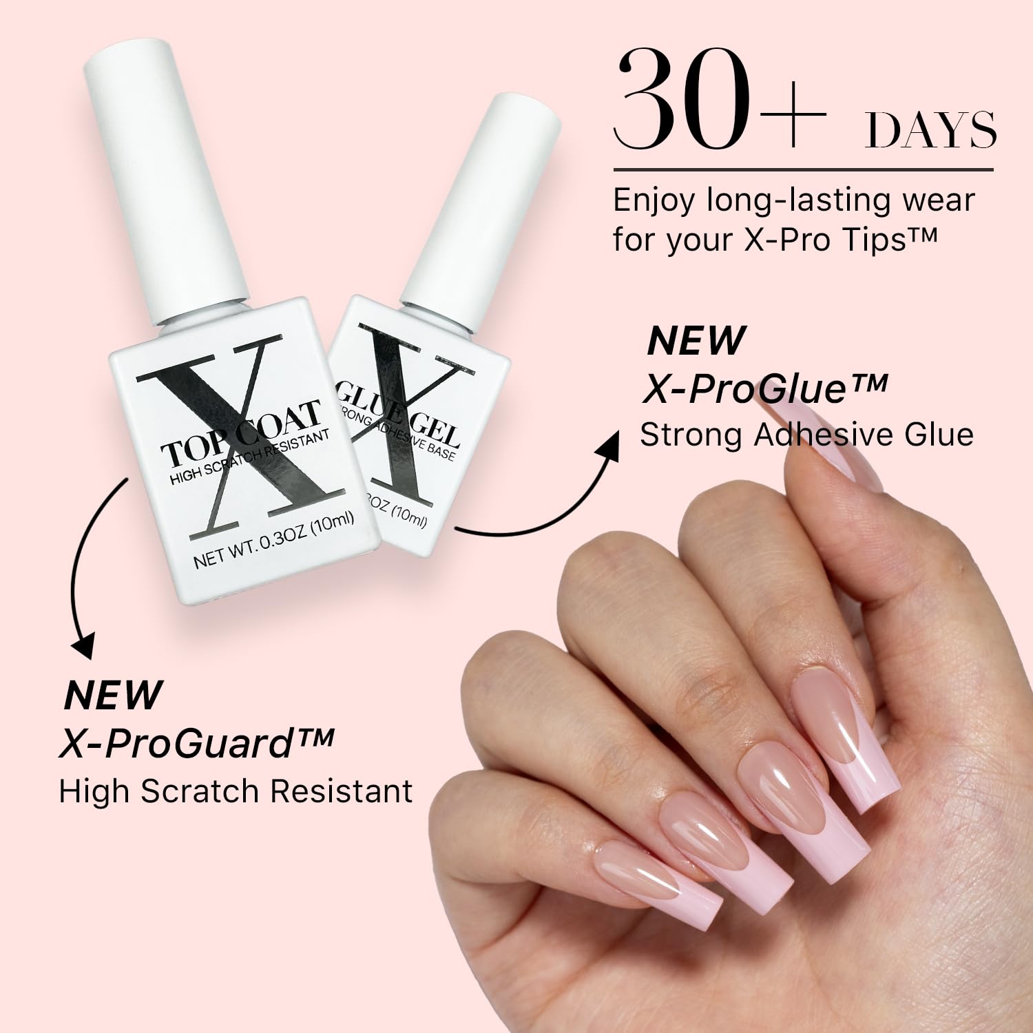 SXC Cosmetics French Tip Press On Nails - Skin Tone Nude and Color Series, Medium Square X-Pro Tips Starter Kit ST117KIT - Image 5