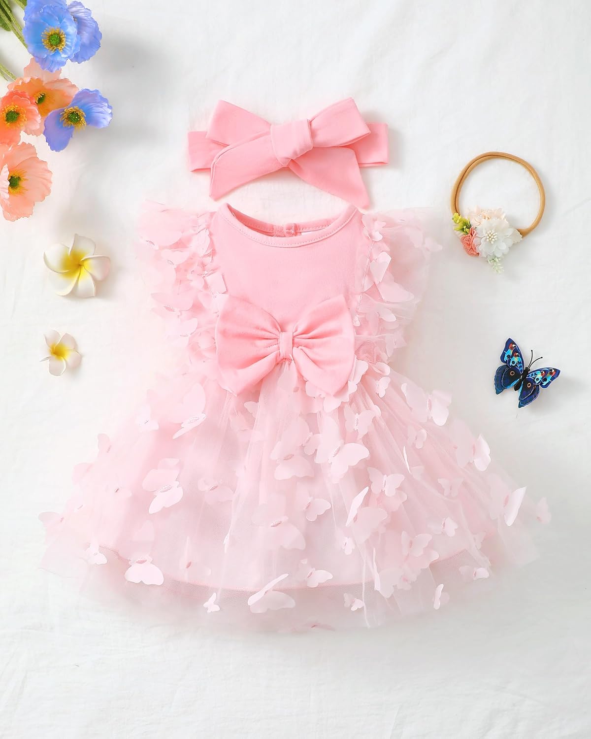 Renotemy Baby Girl Flower Dress Summer, Tutu Tulle Boho Princess Wedding Birthday Party Dresses for Infant Girls 0-18 Months - Image 2