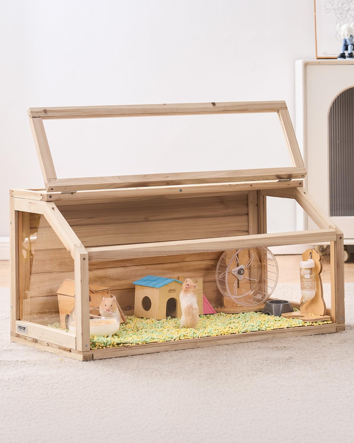 VEVOR Wooden Hamster Cage, 270° Viewing 𝖧amster Habitat, 32 x 16 x 16 in, Dwarf Hamster Cages with Openable Top, Ventilated Small Animal Cage, Pet Mouse Cage for Gerbils, Rats, Guinea Pigs, Mice