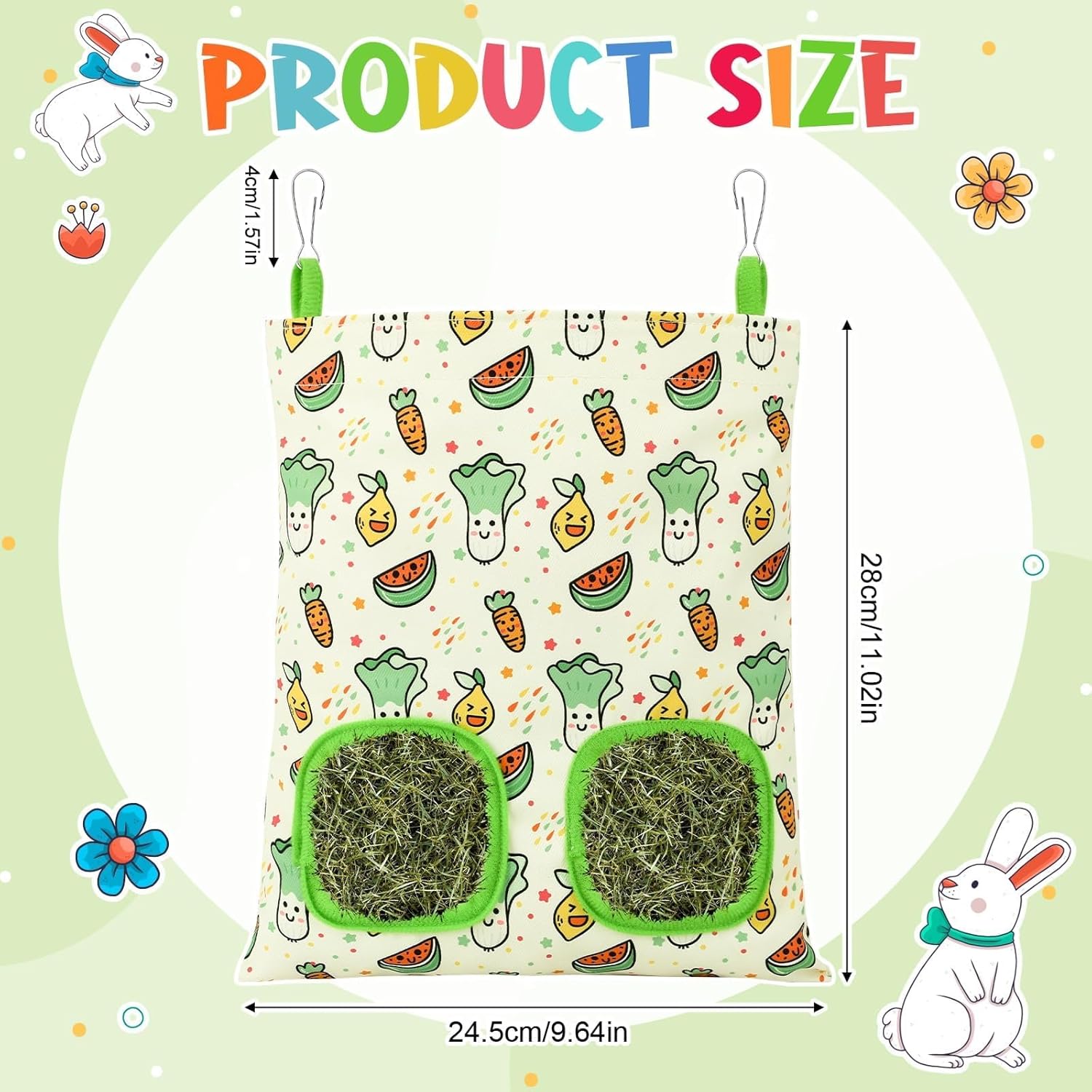 UPINS 2 Pack Guinea Pig Hay Feeder,Rabbit Hay Bag Hanging Hay Holder for Guinea Pig Cage Hay Feeder for Bunny Rabbits Chinchillas Hamsters Small Pets and Animals - Image 2