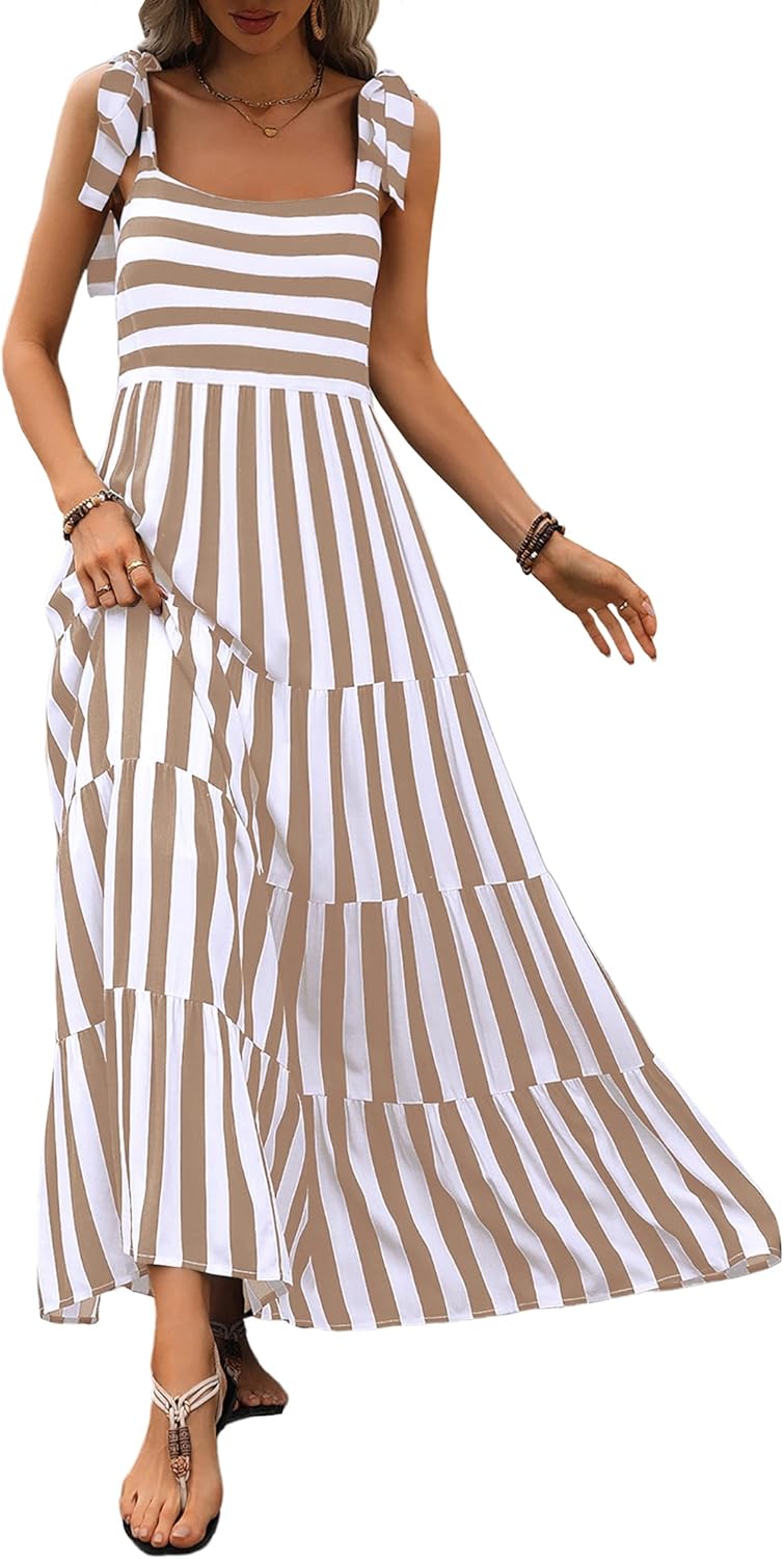 PRETTYGARDEN Women Dresses 2026 Summer Floral Sleeveless Maxi Dress Casual Spaghetti Strap Tiered Flowy Beach Long Dress