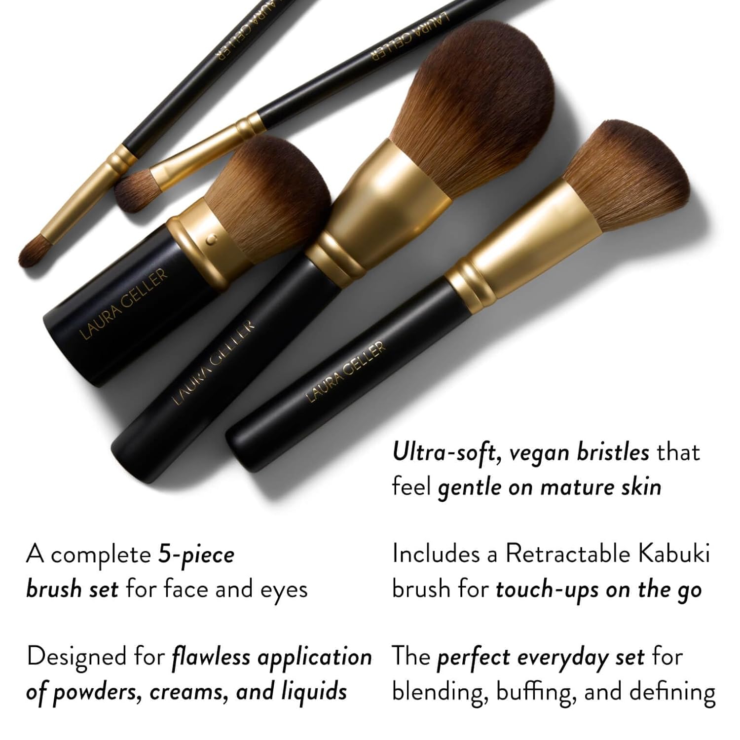 LAURA GELLER NEW YORK Cosmetic Professional Makeup Brushes - Cruelty-Free - 05 Full Face Brush Set 5pc - Image 7