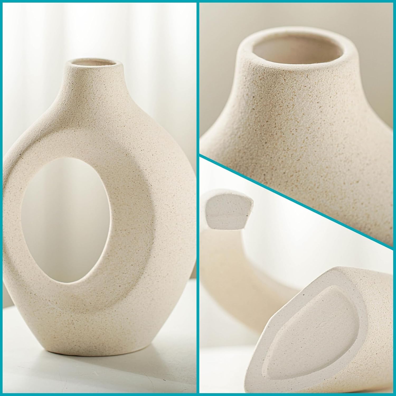 Lvases Snuggle Hollow Ceramic Vase Set of 2, Nordic Modern Boho ins Style Decorative Ceramic Aesthetic Flower Vase for Home Decor (Milky White W 6.3" X H 8.4") - Image 5