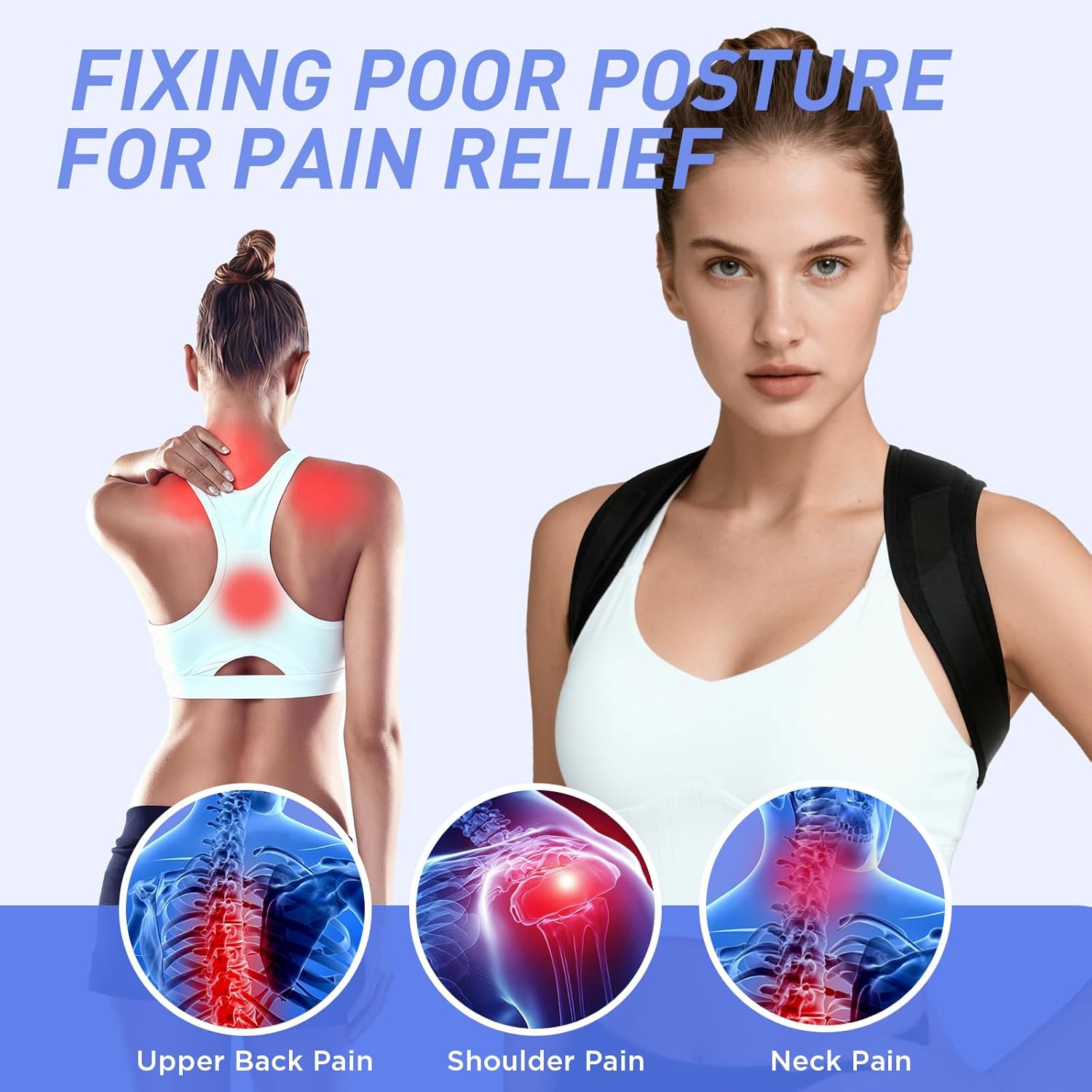 Posture Corrector for Women and Men, Adjustable Back Brace Posture Corrector for Upper & Mid Spine Support, Breathable Back Brace for Improving Neck, Shoulder and Back Posture Pain Relief - Image 4