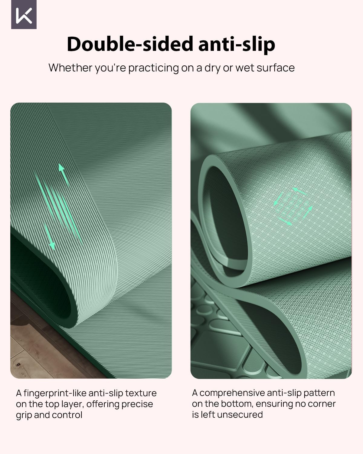 KEEP Yoga Mat - Premium 7mm Thick Exercise Mat, Anti-Tear 32'' Extra Wide Fitness Mat with Strap for Men & Women, Non Slip Pilates Mat for Home Yoga, Pilates, Gym, Stretching, Floor & Fitness Workouts - Image 2
