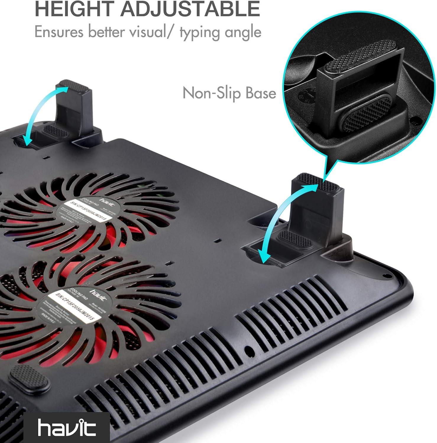 Havit HV-F2056 15.6-17 Inch Laptop Cooler Cooling Pad - Slim Portable USB Powered (3 Fans) (Black+Red) - Image 5