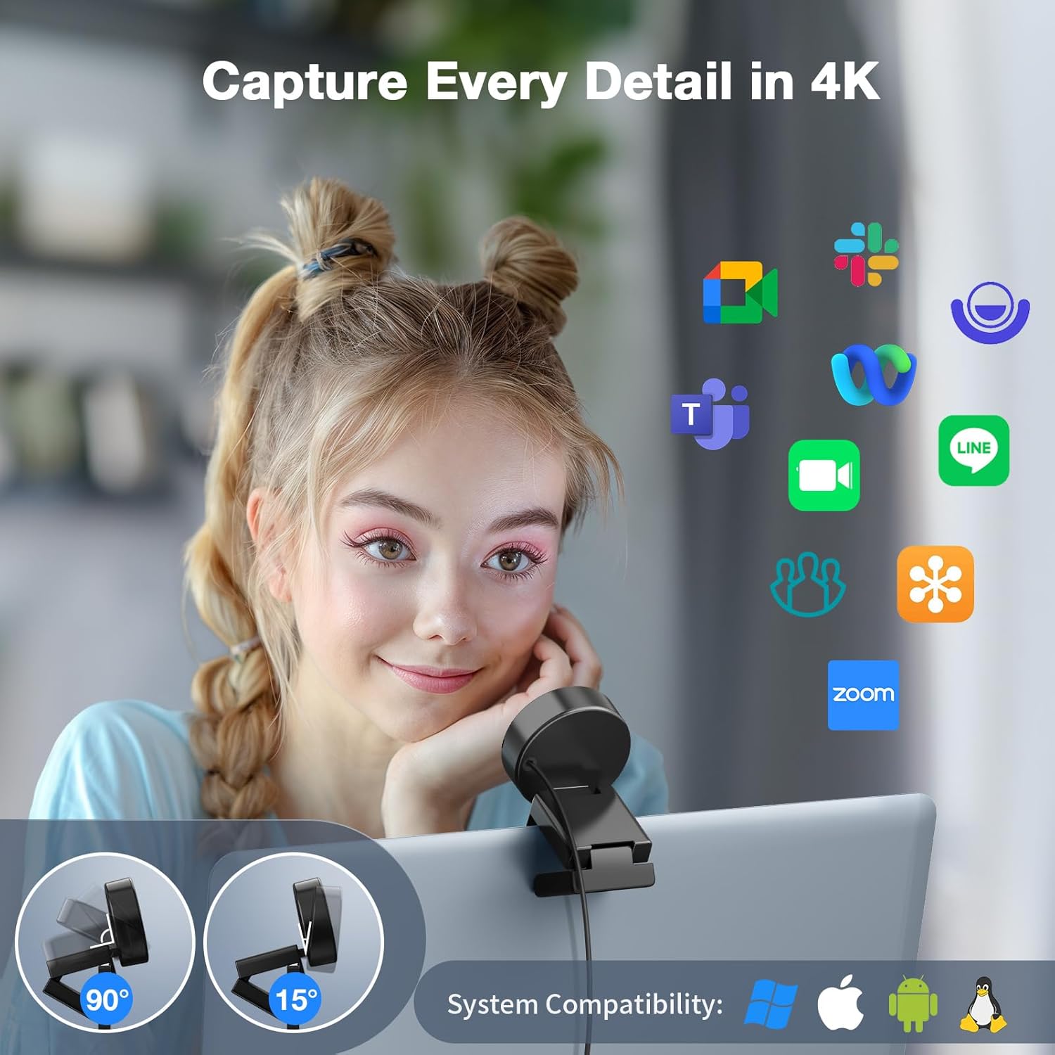 EMEET C950 4K Webcam for PC - PDAF Autofocus, USB Webcam with Microphone & Physical Privacy Cover, 1080P@60FPS, USB 2.0 Plug&Play, No Tripod Hole, Web Cam w/ 70°View for Meeting/Online Classes/Zoom - Image 9