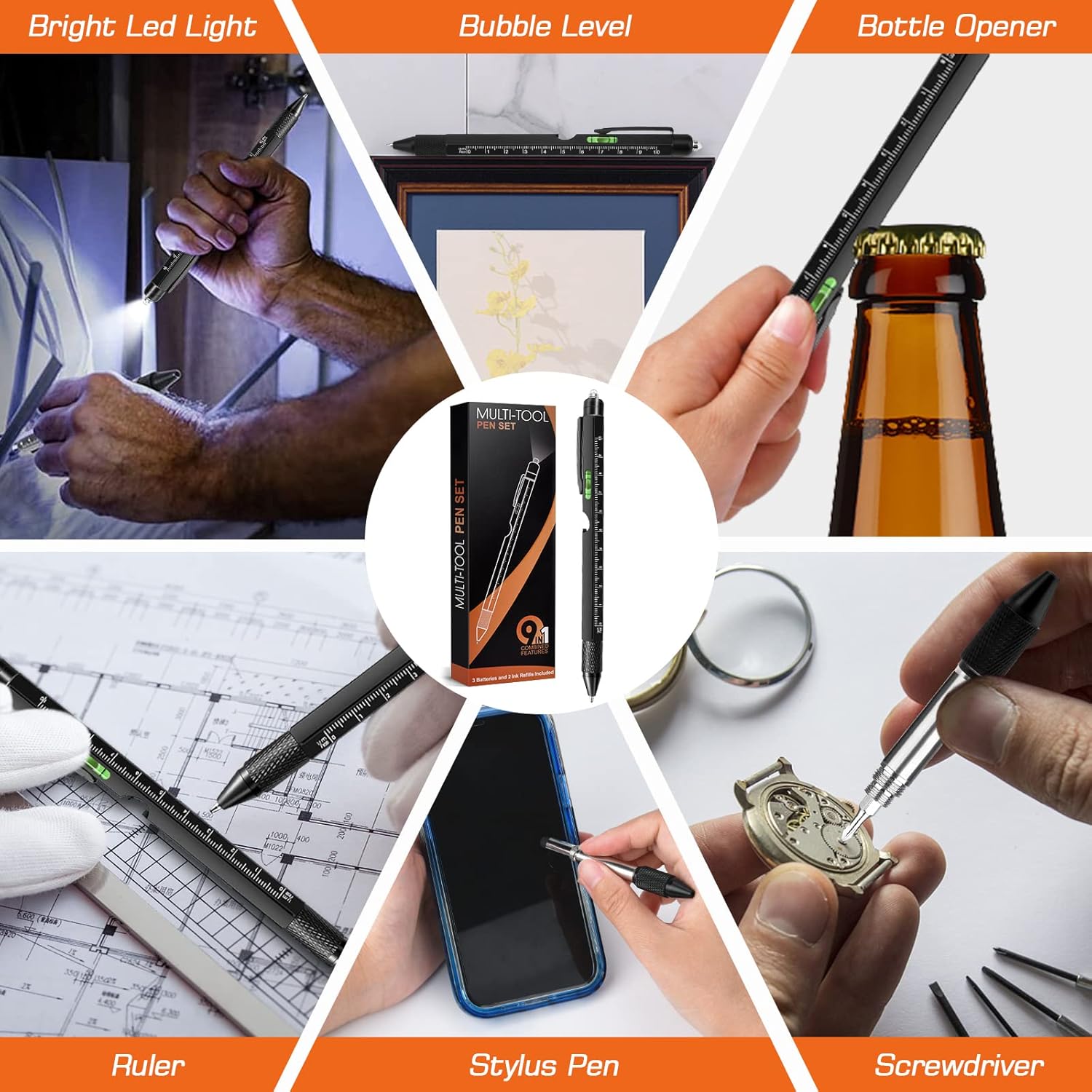 Fathers Day Dad Gifts from Daughter Son Wife, Easter Gifts for Men, 9 in 1 Multitool Pen, Cool Tools Gadgets Birthday Christmas Stocking Stuffers for Husband Him Adult Dad - Image 6