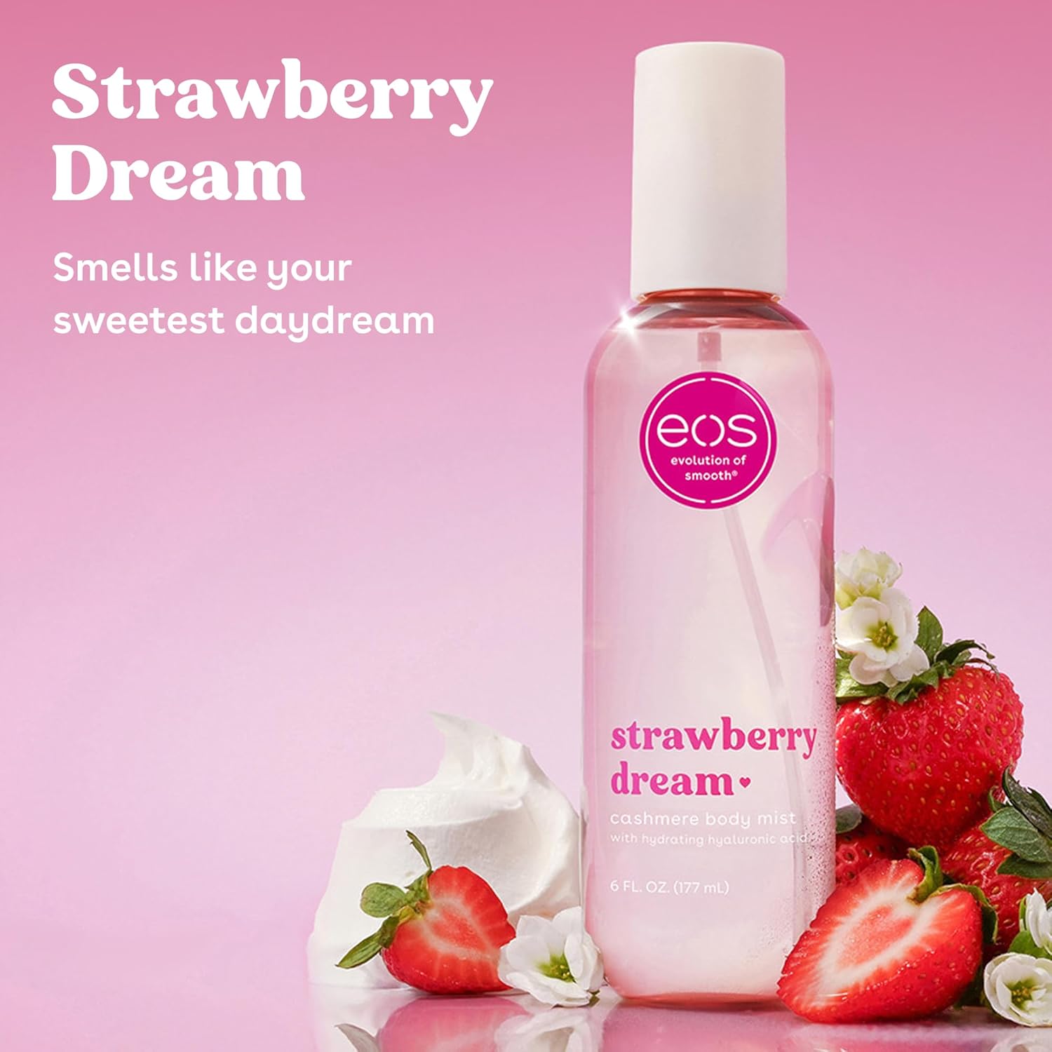 eos Cashmere Body Mist, Strawberry Dream, Body Spray for Women, Strawberry Perfume, Hair Mist, Moisturizing, Hyaluronic Acid, Glycerin, Vegan, Cruelty-free, 6 fl oz - Image 2