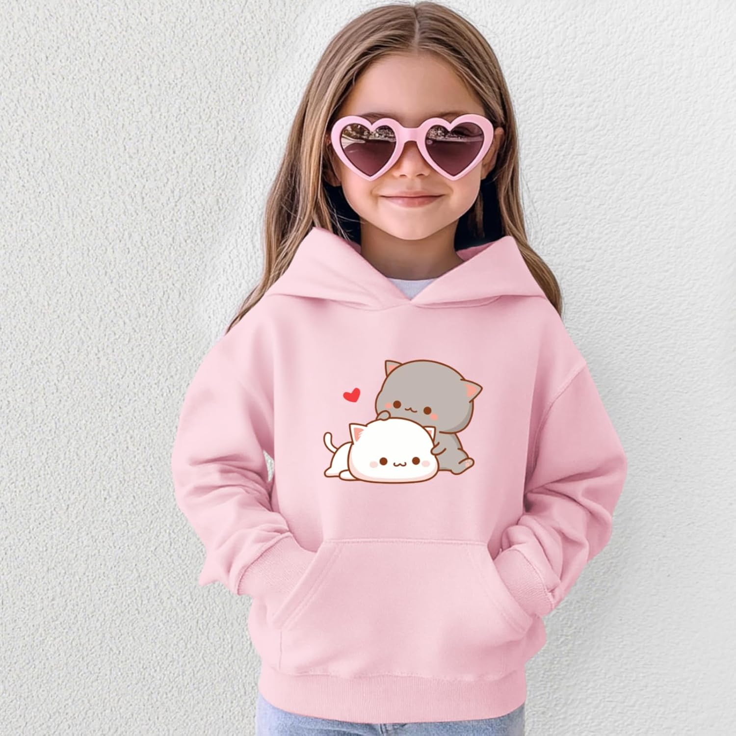 KEEVICI Cute Cat Hoodie For Girls Kawaii Graphic Sweatshirt Kids Cartoon Animal Print Hoodies Cotton Pullover With Pocket - Image 4